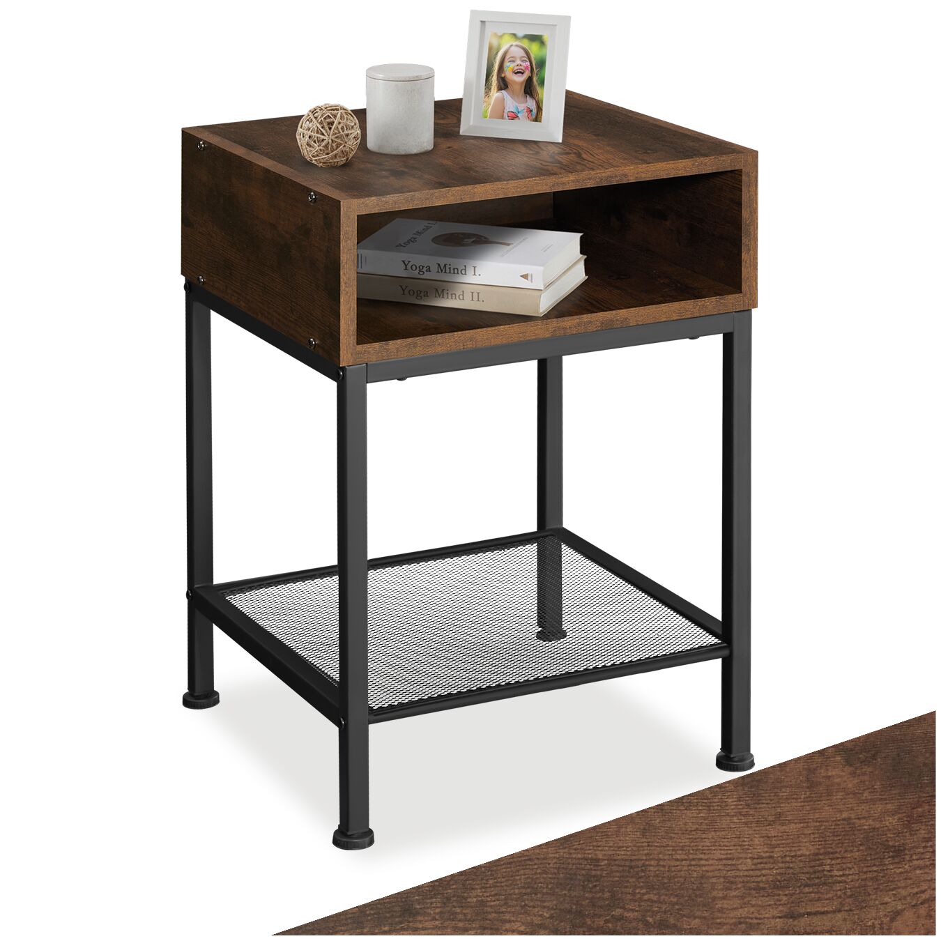 tectake&reg; Nachttisch, Industrial Style, mit offenem Fach und Gitterablage, 40,5 x 40,5 x 59 cm - Bild 1