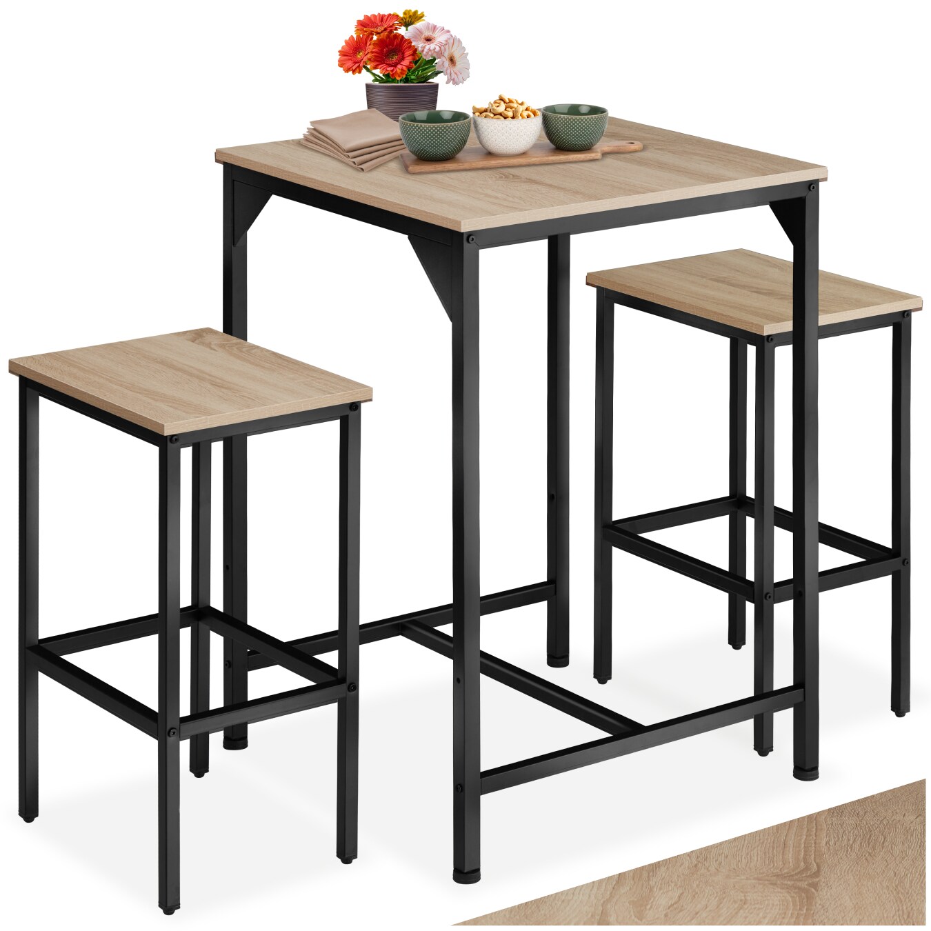 tectake® Barset, 3-teilig, Industrial Style, mit höhenverstellbaren Kunststofffüßen | 04061173206701