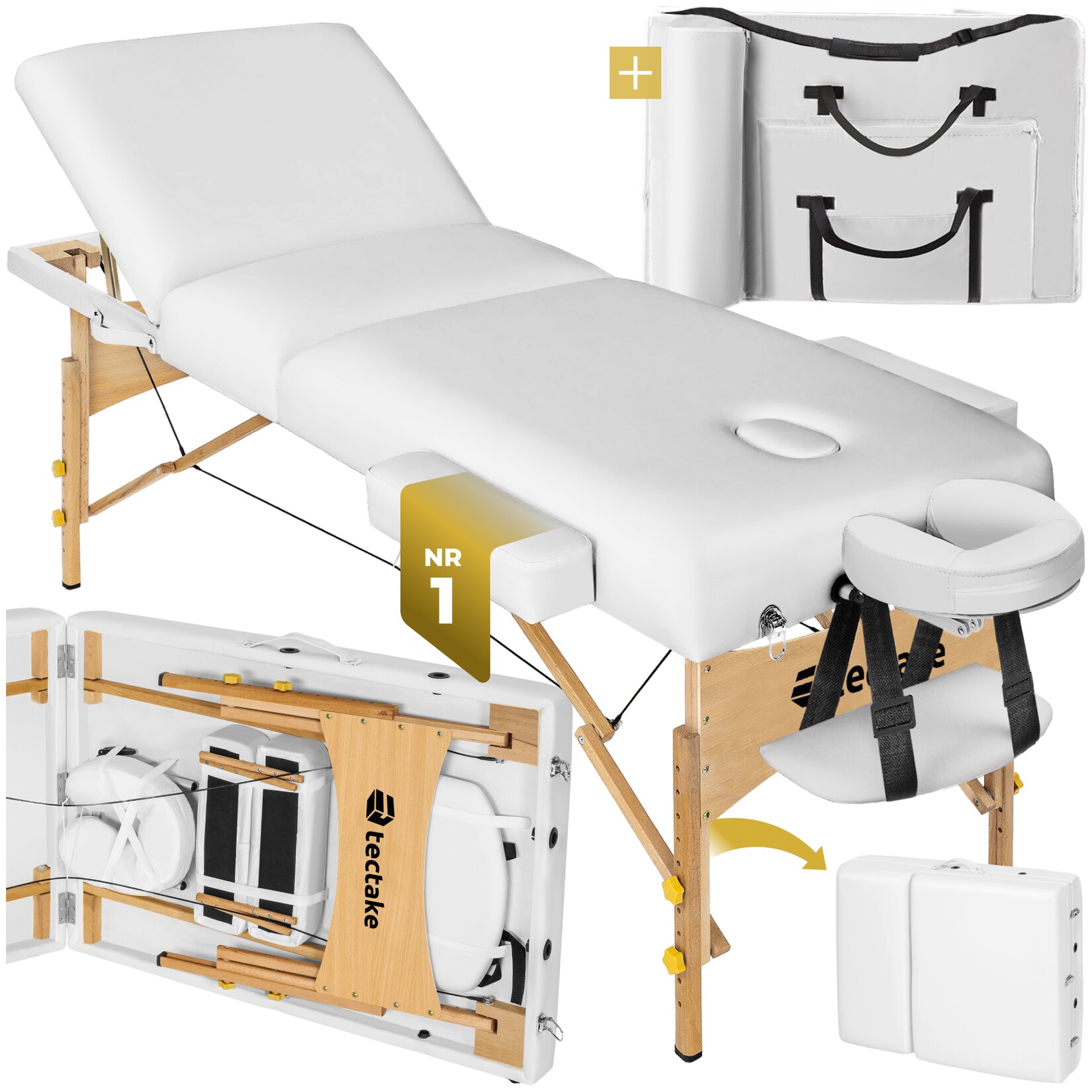 tectake® 3 Zonen Massageliege, Breite 70 cm, Polsterung 7,5 cm, mit Holzgestell, 218 x 102 x 90 cm | 04061173206824