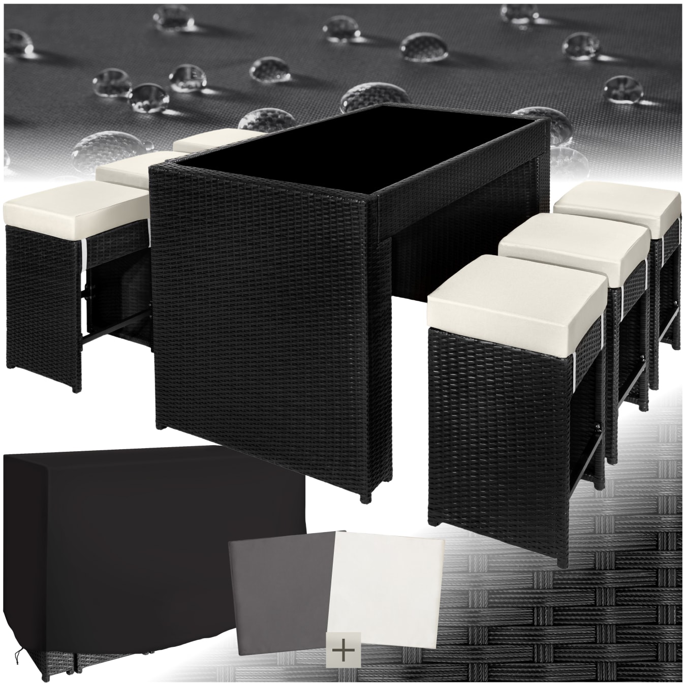 tectake&reg; Aluminium Rattan Barset, wetterfest und UV-best&auml;ndig, mit Sicherheitsglasplatte, 2 Bezugssets - Bild 1