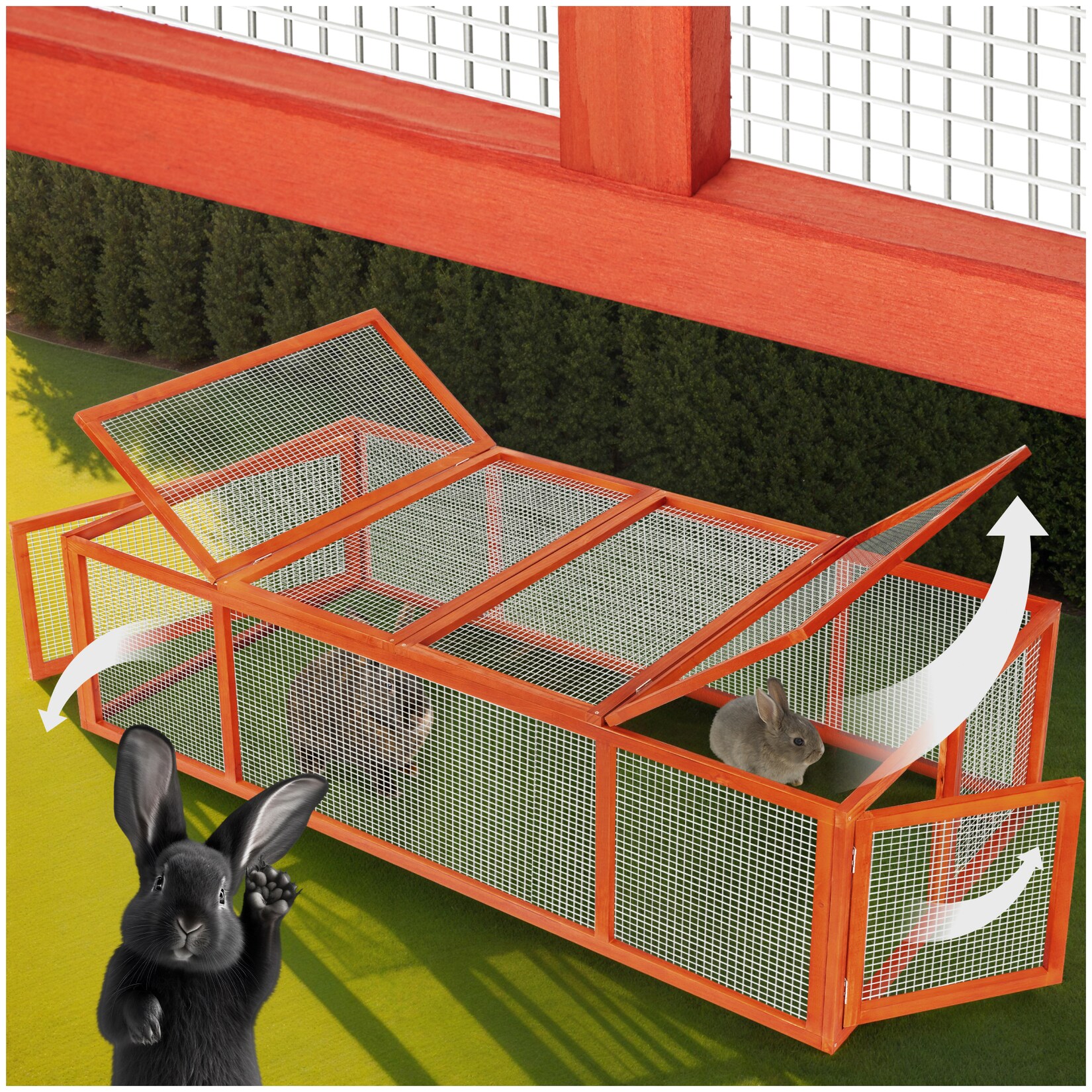 tectake® Hasenstall, aus Holz, 2 Dachöffnungen, 181 x 90 x 48 cm | 04061173208545