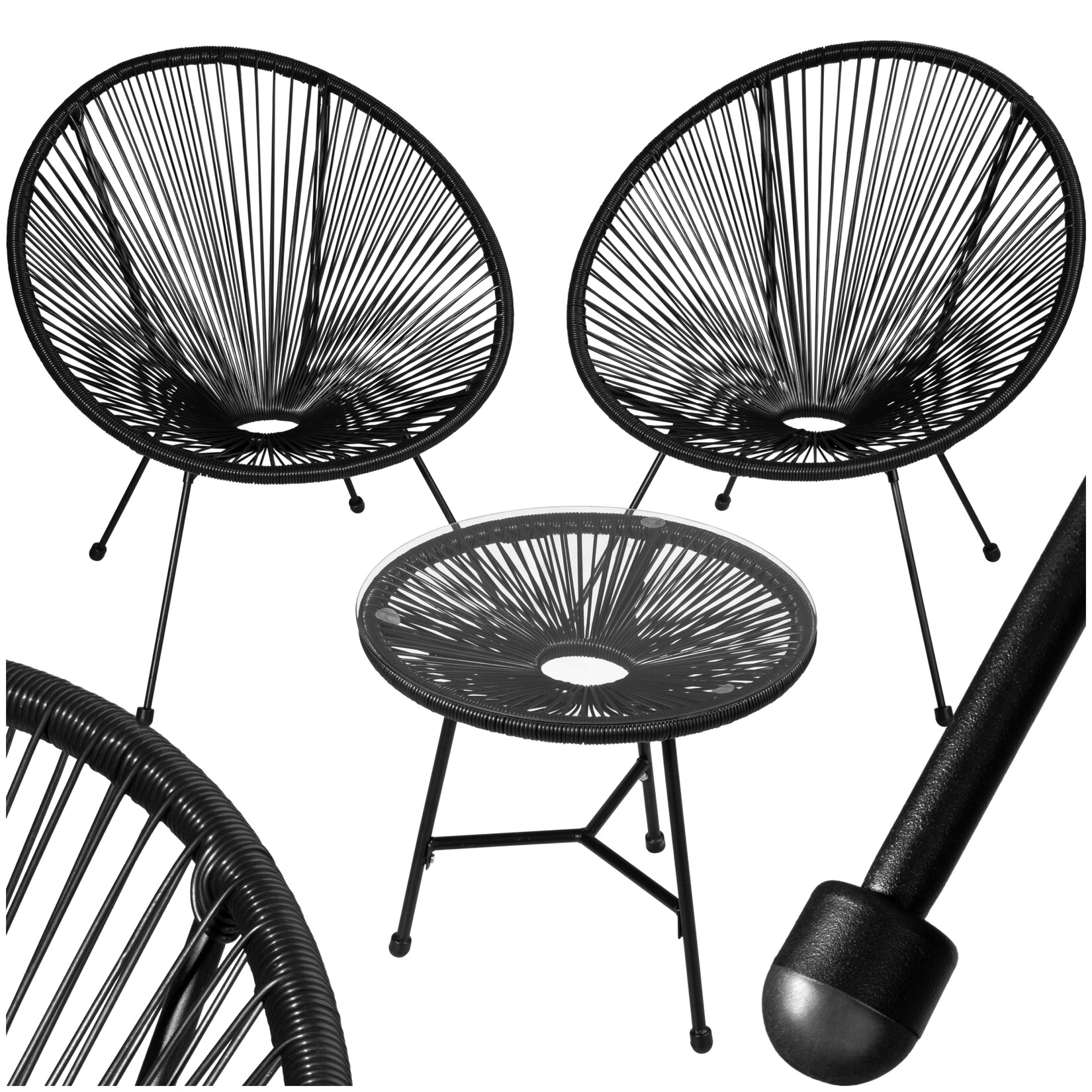 tectake® 2 Gartenstühle Santana mit Tisch, Retro-Design im Acapulco-Stil, UV-beständig, Belastbarkeit Stuhl