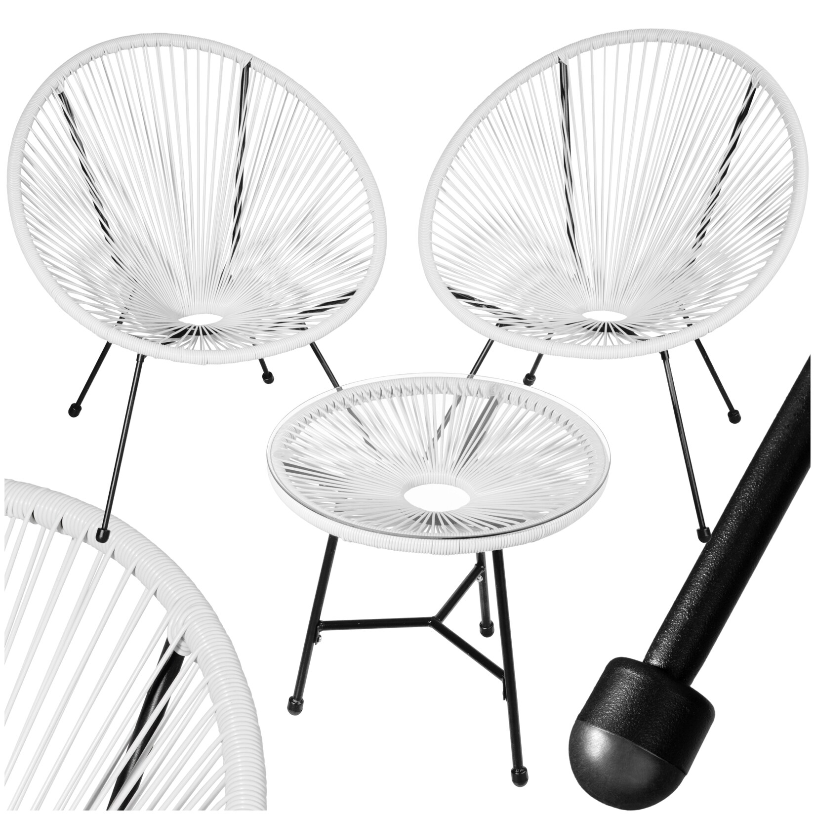tectake® 2 Gartenstühle Santana mit Tisch, Retro-Design im Acapulco-Stil, UV-beständig, Belastbarkeit Stuhl 120 kg