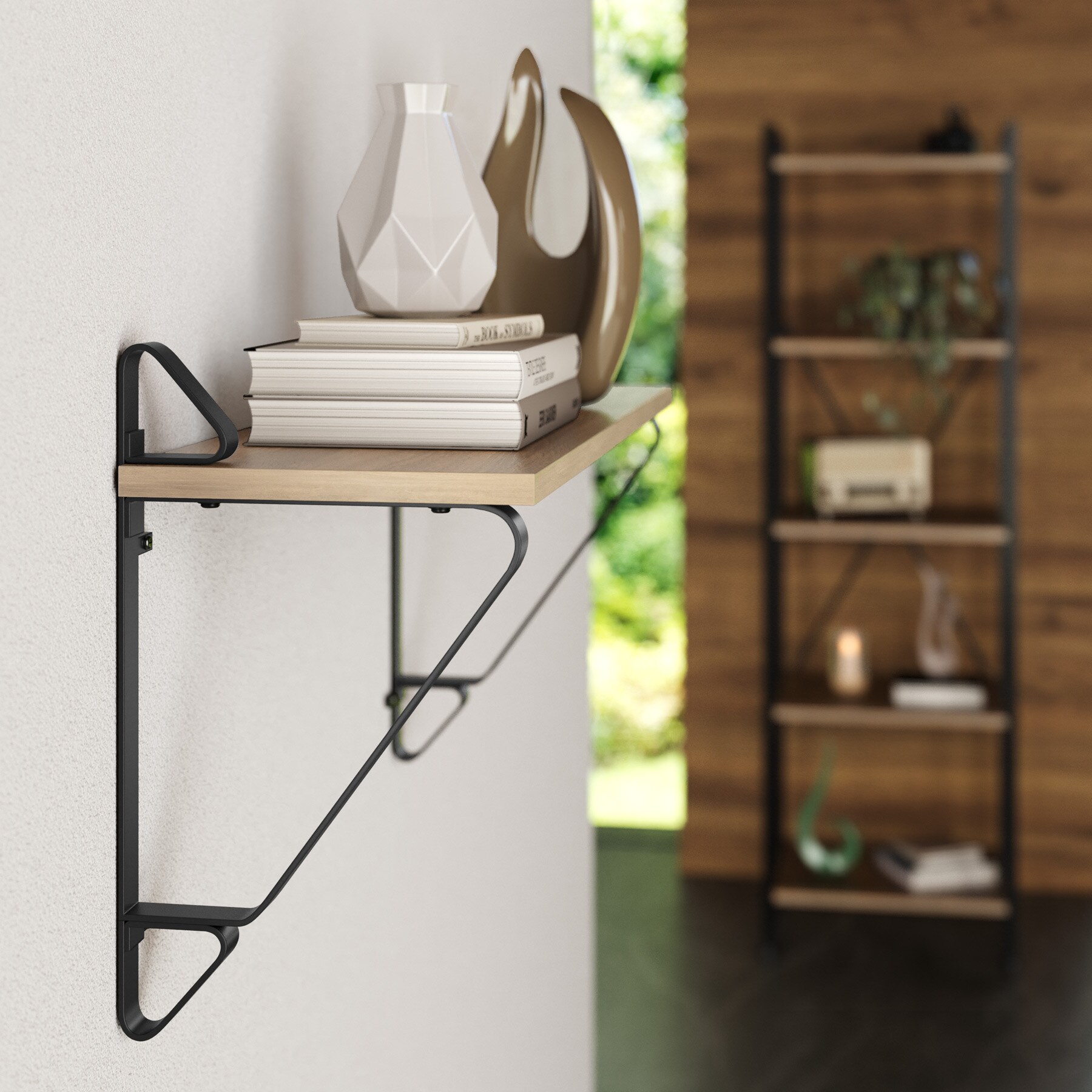 WENKO Industrial Wandregal-Set (2-teilig) – Metall/MDF, Schwarz, Mit Hakenleiste, Für Bad, Küche & Wohnzimmer