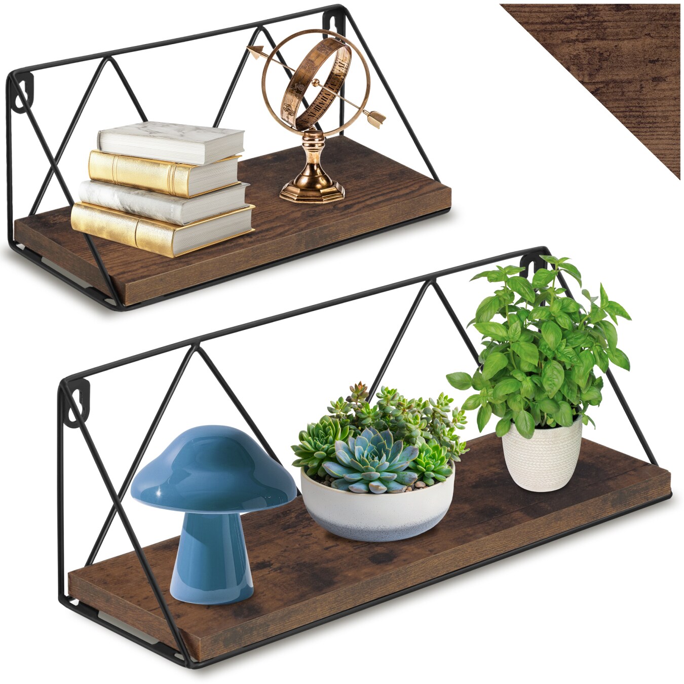 tectake&reg; 2er Set Wandregal, Industrial Style, Belastbarkeit je Regal 15 kg, Tiefe 13 cm - Bild 1