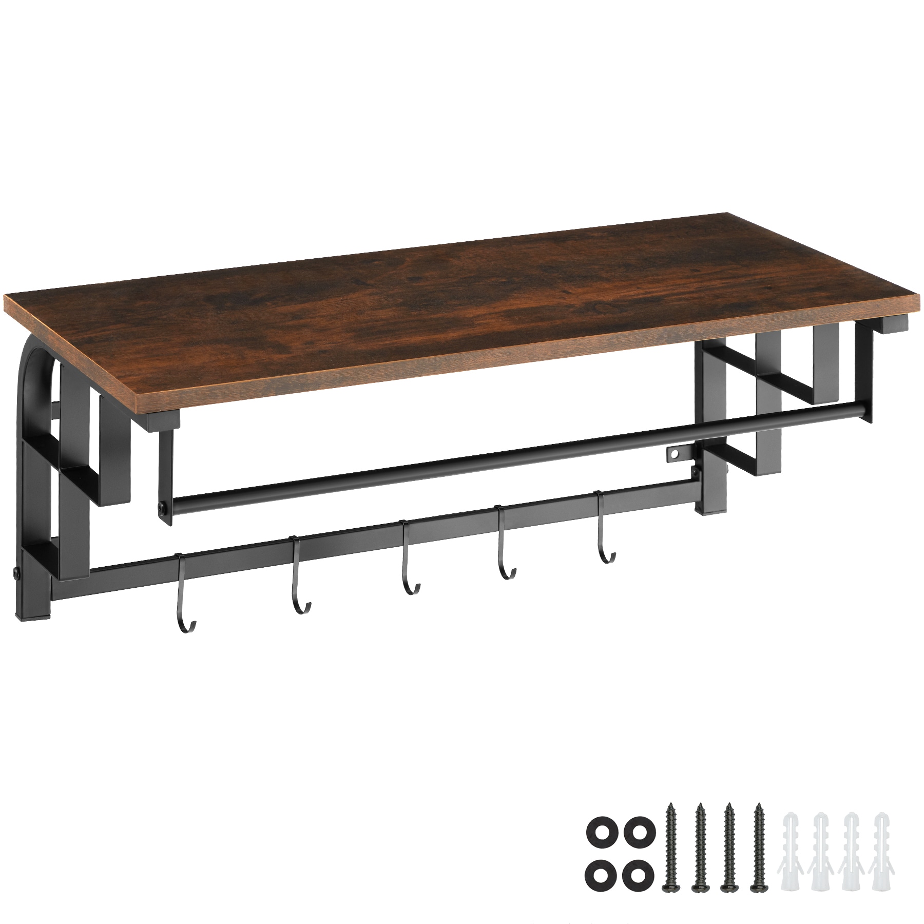 tectake&reg; Wandgarderobe, Industrial Style, mit Ablage und 5 abnehmbaren Haken, 66 x 30 x 27 cm - Bild 1