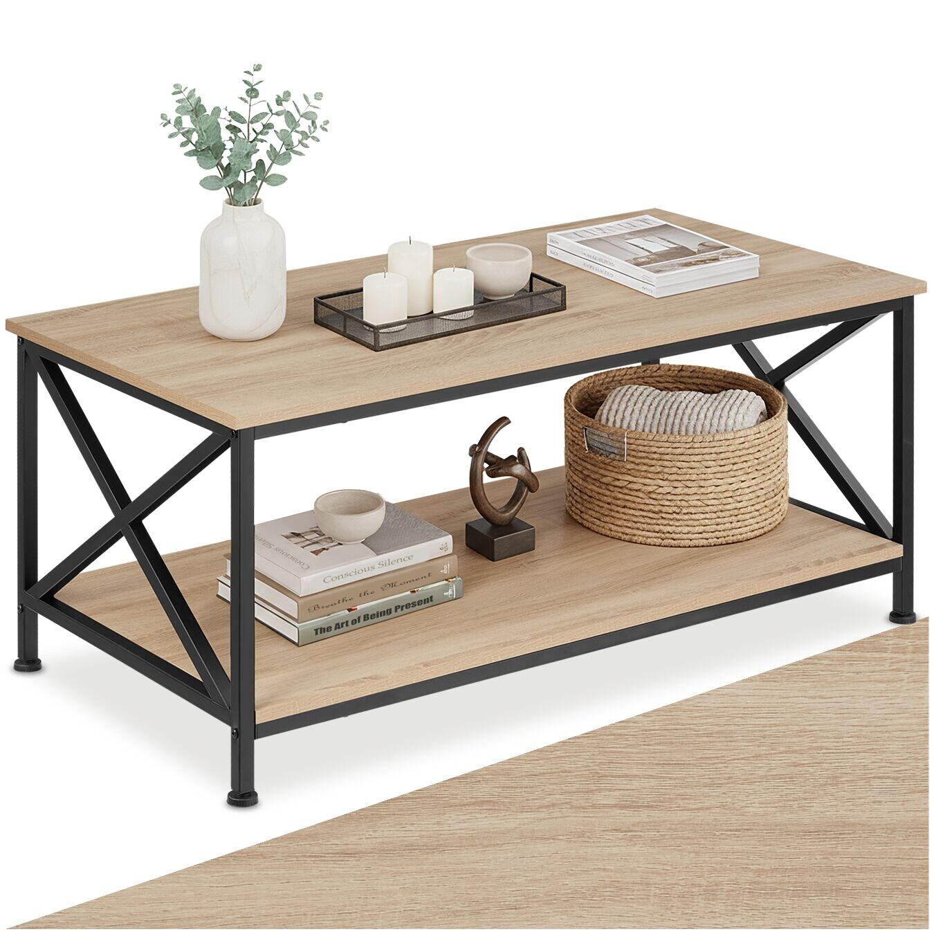 tectake® Couchtisch, Industrial Style, rechteckig, mit unterer Ablage, 100 x 55 x 45,5 cm