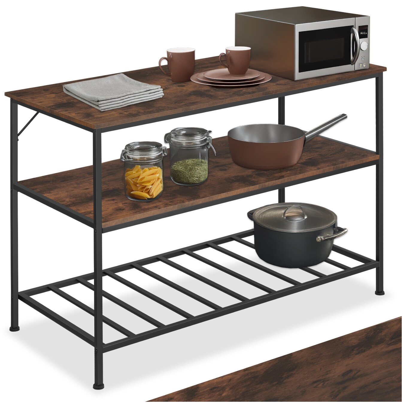 tectake® Küchenregal, Industrial Style, 2 Ablagen und Gitterablage, 120 x 60 x 90,5 cm