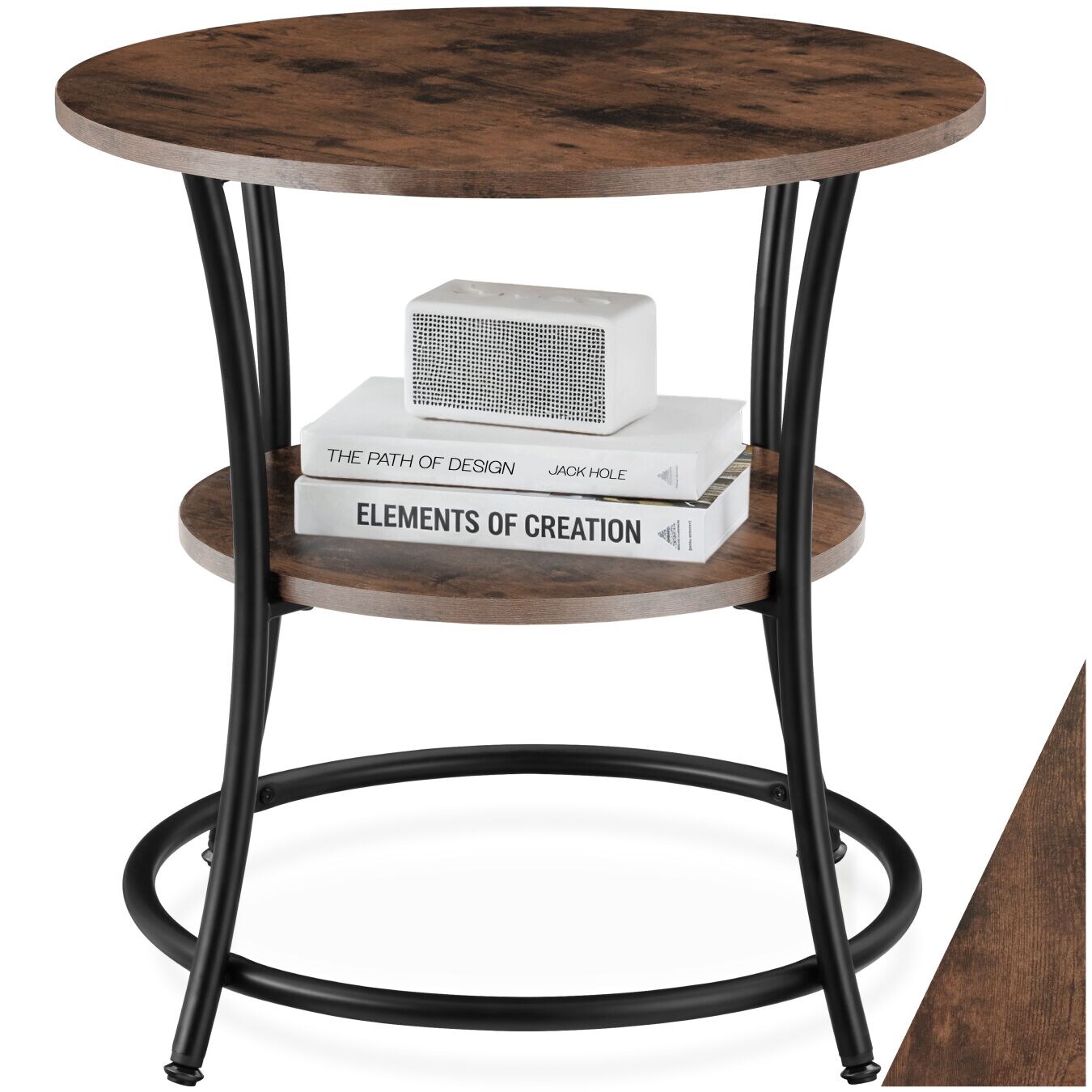 tectake® Beistelltisch, Industrial Style, rund, mit 2 Ablagen, 55 x 56 cm