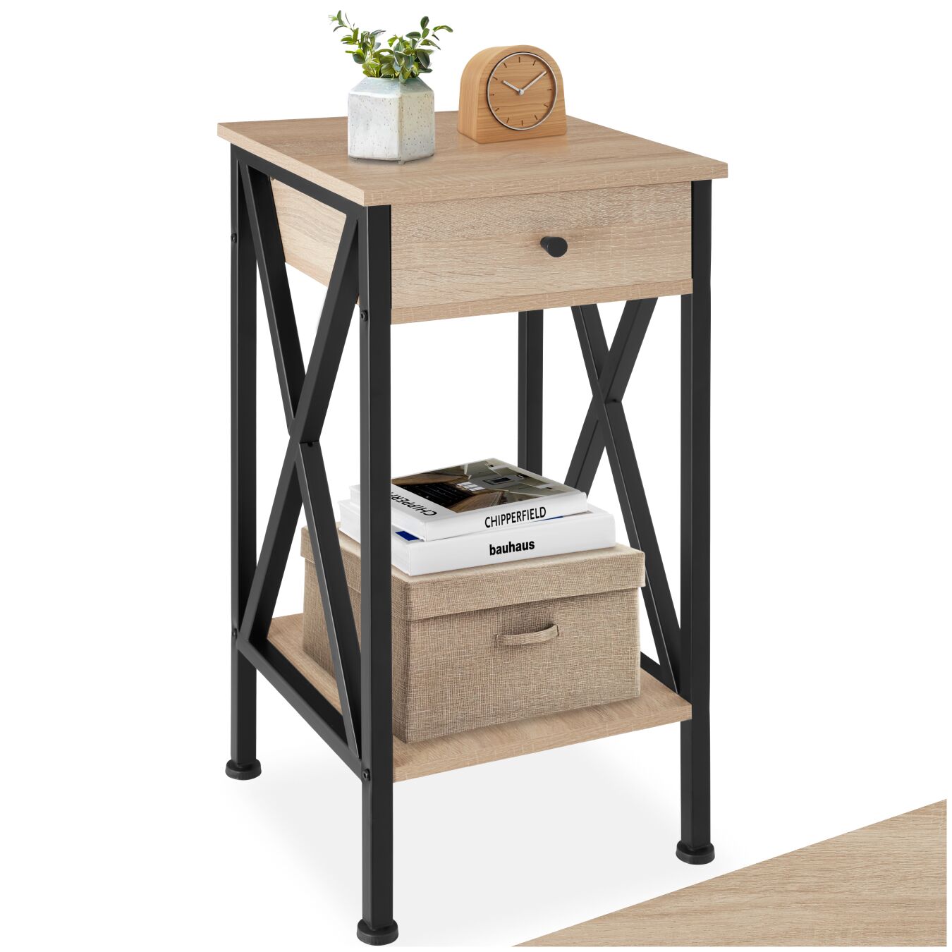 tectake&reg; Beistelltisch, Industrial Style, mit 2 Ablagen, Schublade und seitlichen X-Streben, 35 x 35 x 70,5 cm - Bild 1