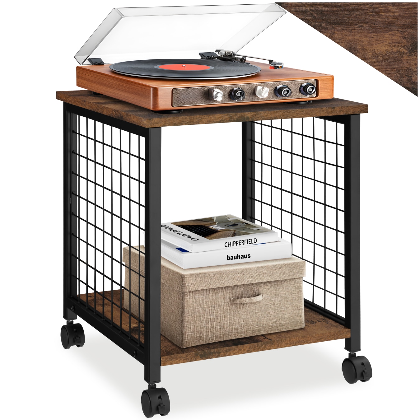 tectake&reg; Beistelltisch, Industrial Style, Gestell mit Gitterseiten, 2 Ablagen und Lenkrollen, 40 x 40 x 48 cm - Bild 1