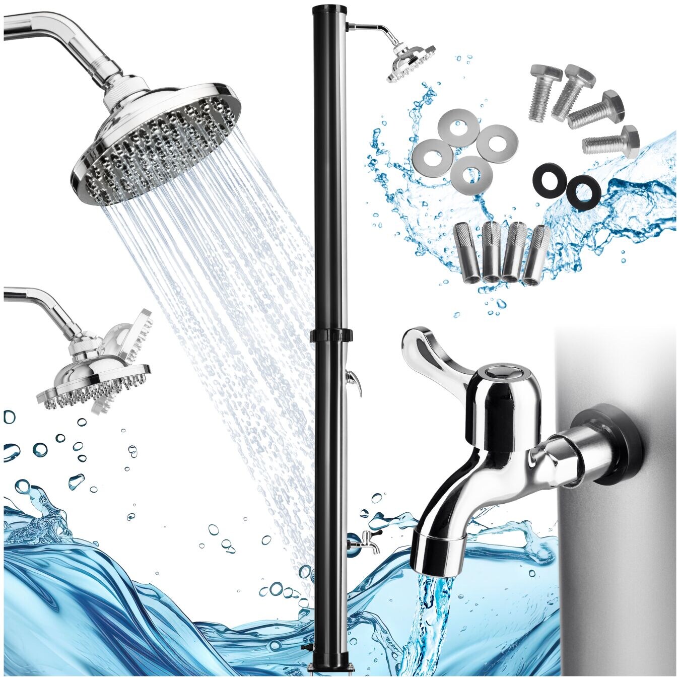 tectake® Solardusche, 20 Liter, Regenduschkopf mit Kugelgelenk, inklusive Wasserhahn