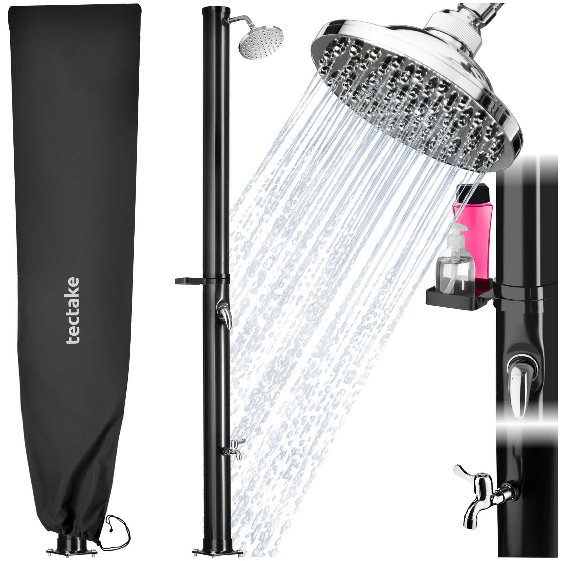 tectake&reg; Solardusche, 20 Liter, mit Seifenablage, Regenduschkopf mit Kugelgelenk, extra Wasserhahn, inklusive Schutzh&uuml;lle - Bild 1