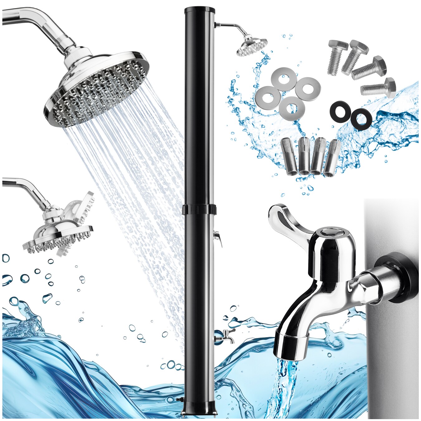 tectake® Solardusche, 40 Liter, Regenduschkopf mit Kugelgelenk, inklusive Wasserhahn