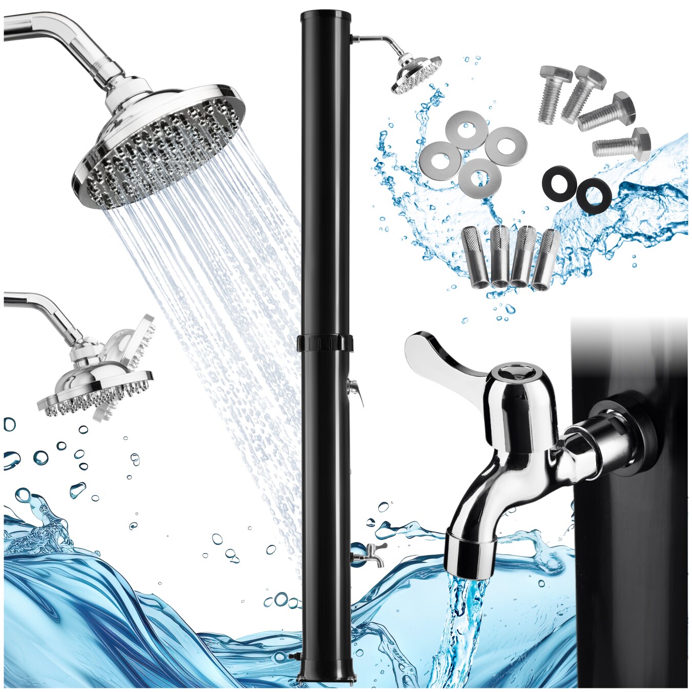 tectake® Solardusche, 40 Liter, Regenduschkopf mit Kugelgelenk, inklusive Wasserhahn | 04061173209665