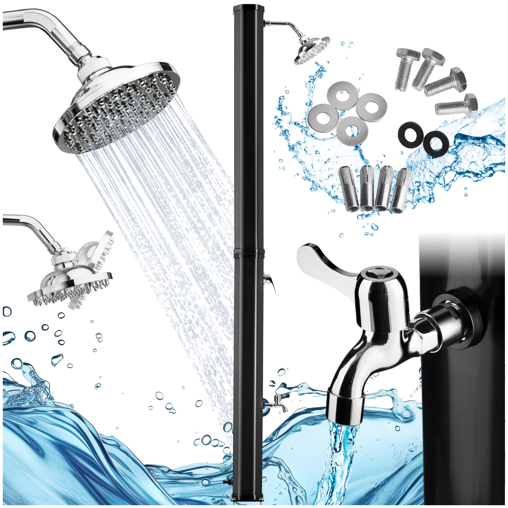 tectake® Solardusche, 35 Liter, Regenduschkopf mit Kugelgelenk, inklusive Wasserhahn