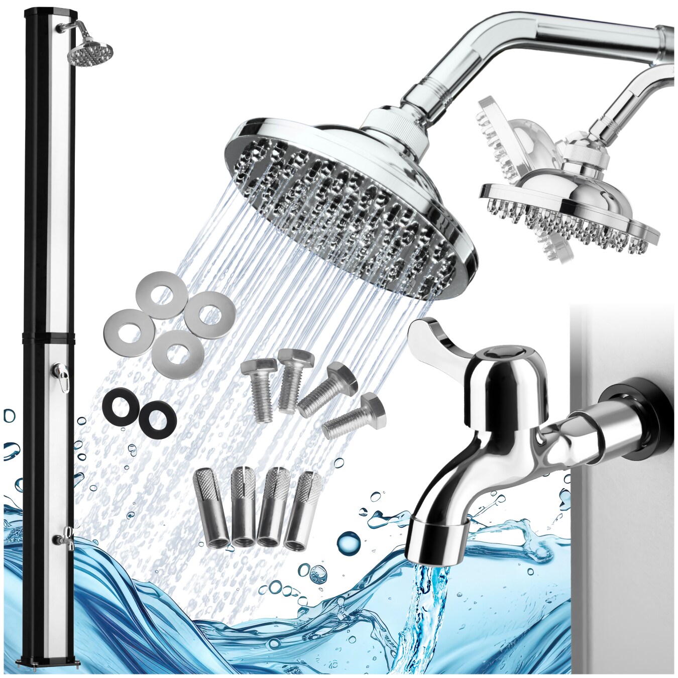 tectake® Solardusche, 35 Liter, Regenduschkopf mit Kugelgelenk, inklusive Wasserhahn | 04061173209696