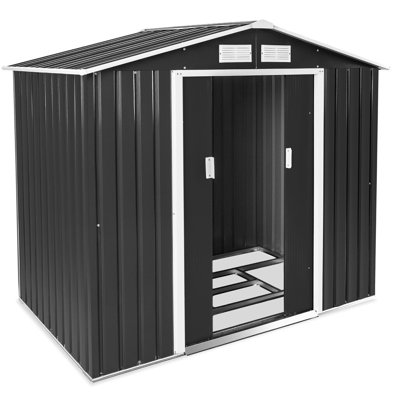 tectake® Gartenhaus mit Satteldach, aus Stahl, praktische Schiebetür, 214 x 130 x 185 cm