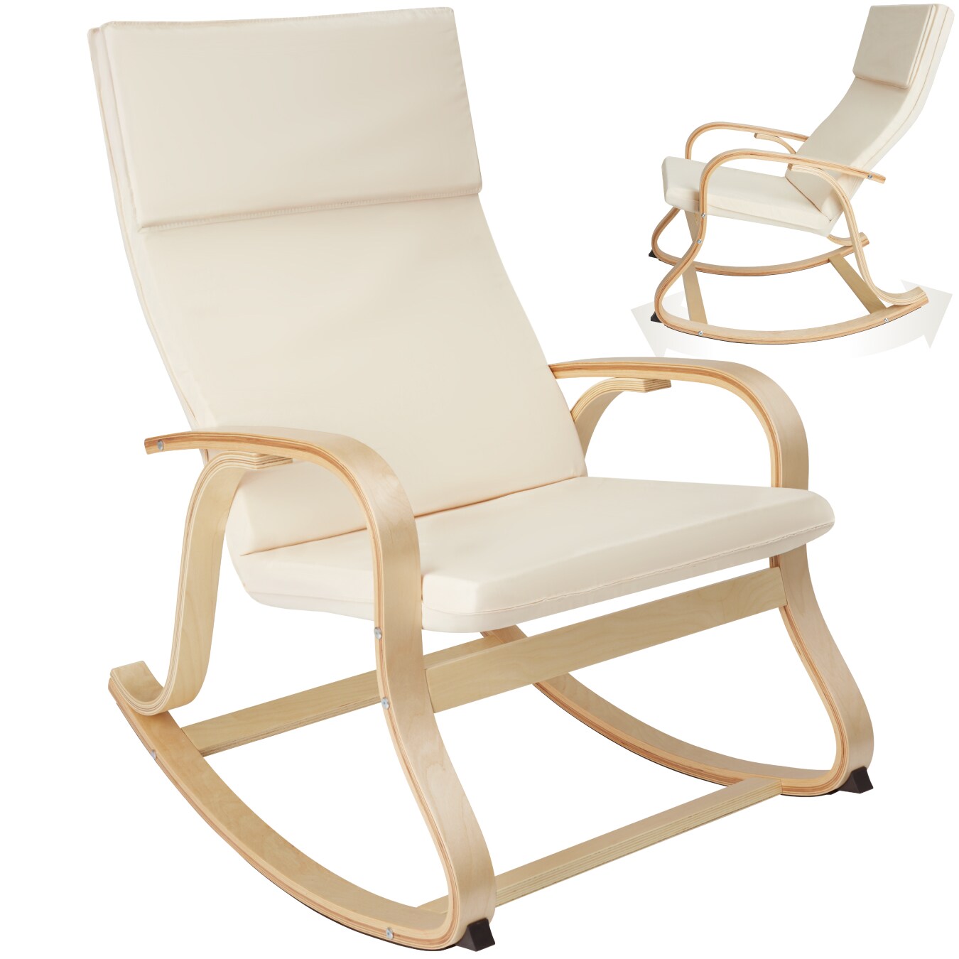 tectake® Schaukelstuhl, mit Armlehnen, Gestell aus Birkenholz, 150 kg, 65 x 94 x 100 cm
