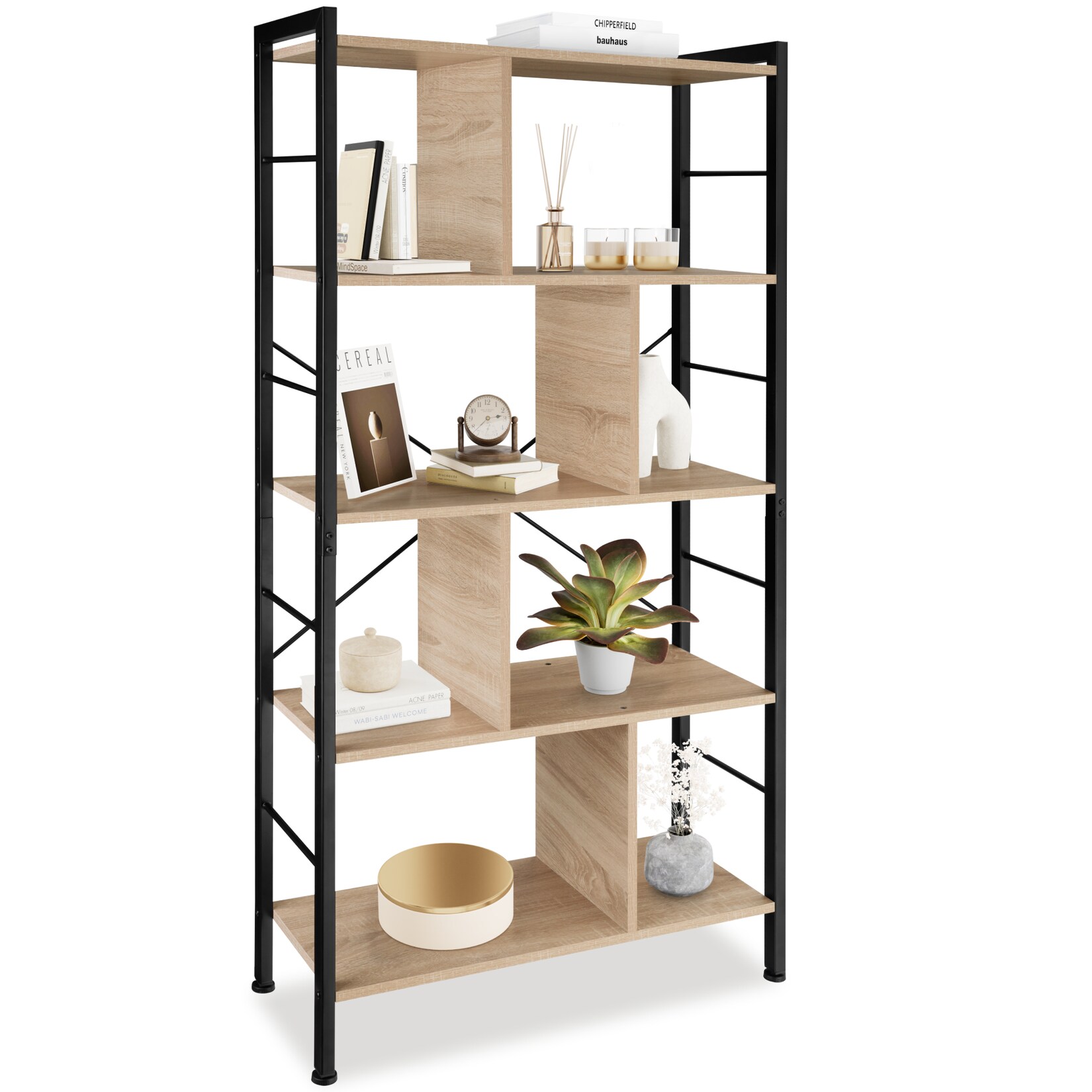 tectake® Regal, Industrial Style, mit 4 Ebenen und 8 Fächern, inklusive Kippschutz, 75,5 x 30 x 155 cm