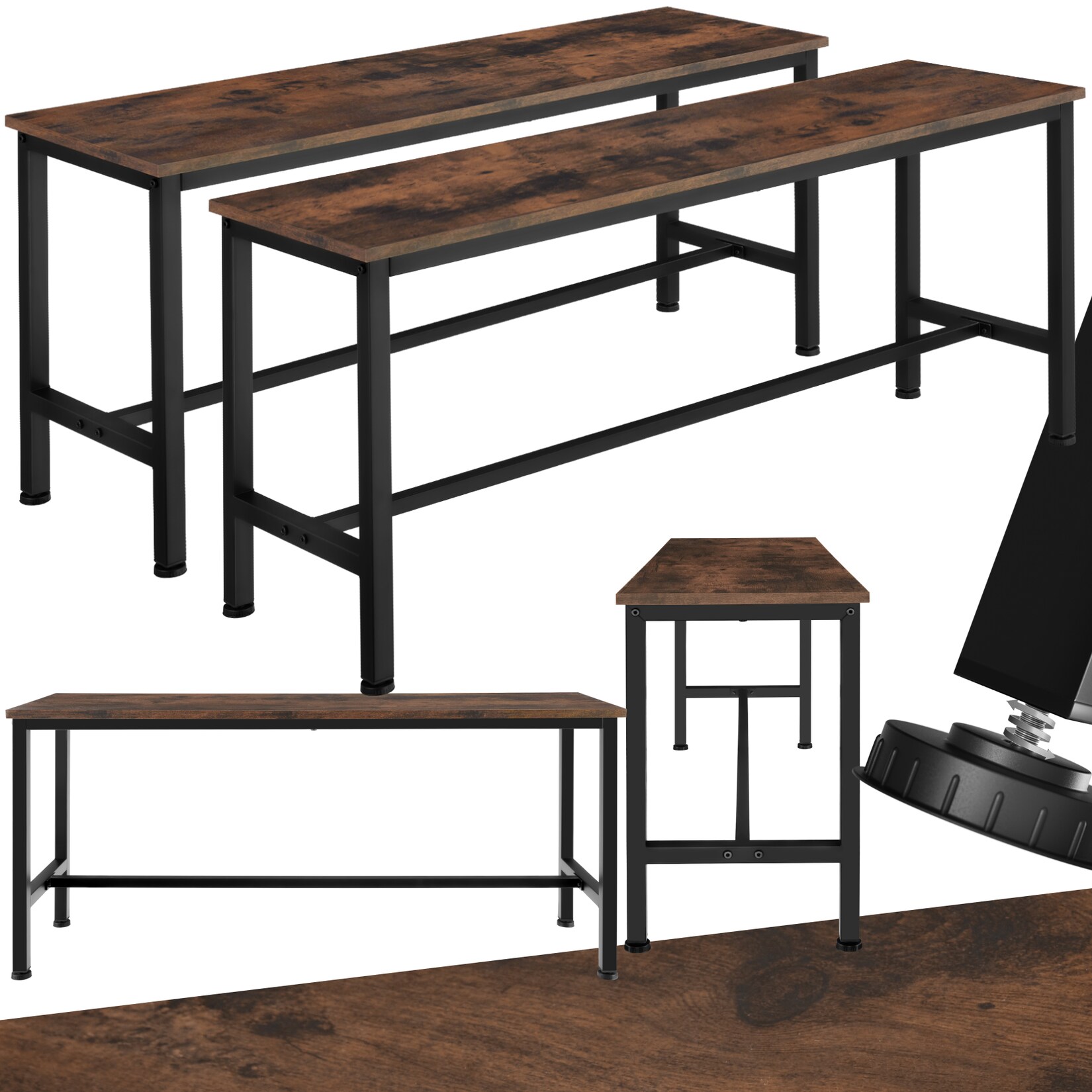 tectake® 2er Set Sitzbank, Industrial Style, Belastbarkeit 200 kg, 108 x 32,5 x 50 cm