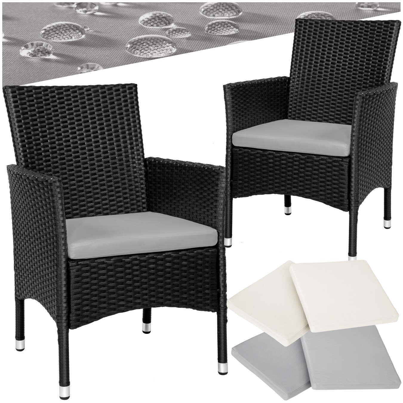 tectake&reg; 2er Set Rattanstuhl, widerstandsf&auml;hig, 2 Bezugssets, 59 x 57 x 85 cm - Bild 1