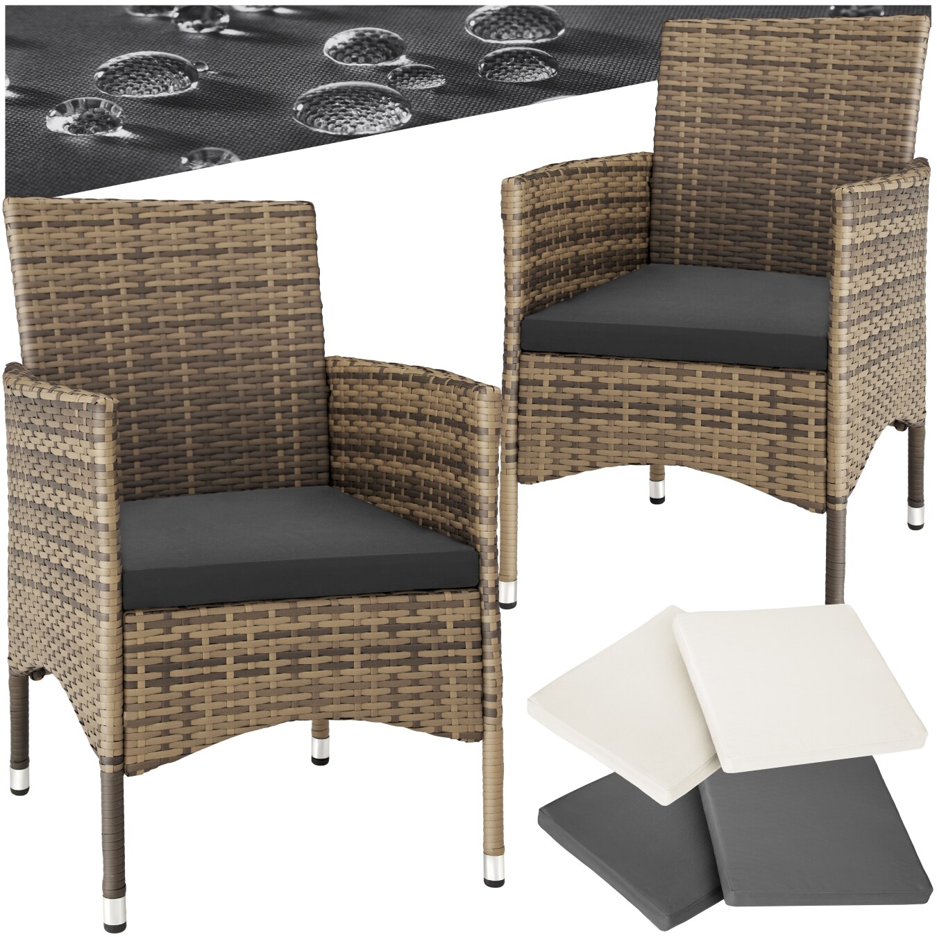 tectake&reg; 2er Set Rattanstuhl, widerstandsf&auml;hig, 2 Bezugssets, 59 x 57 x 85 cm - Bild 1