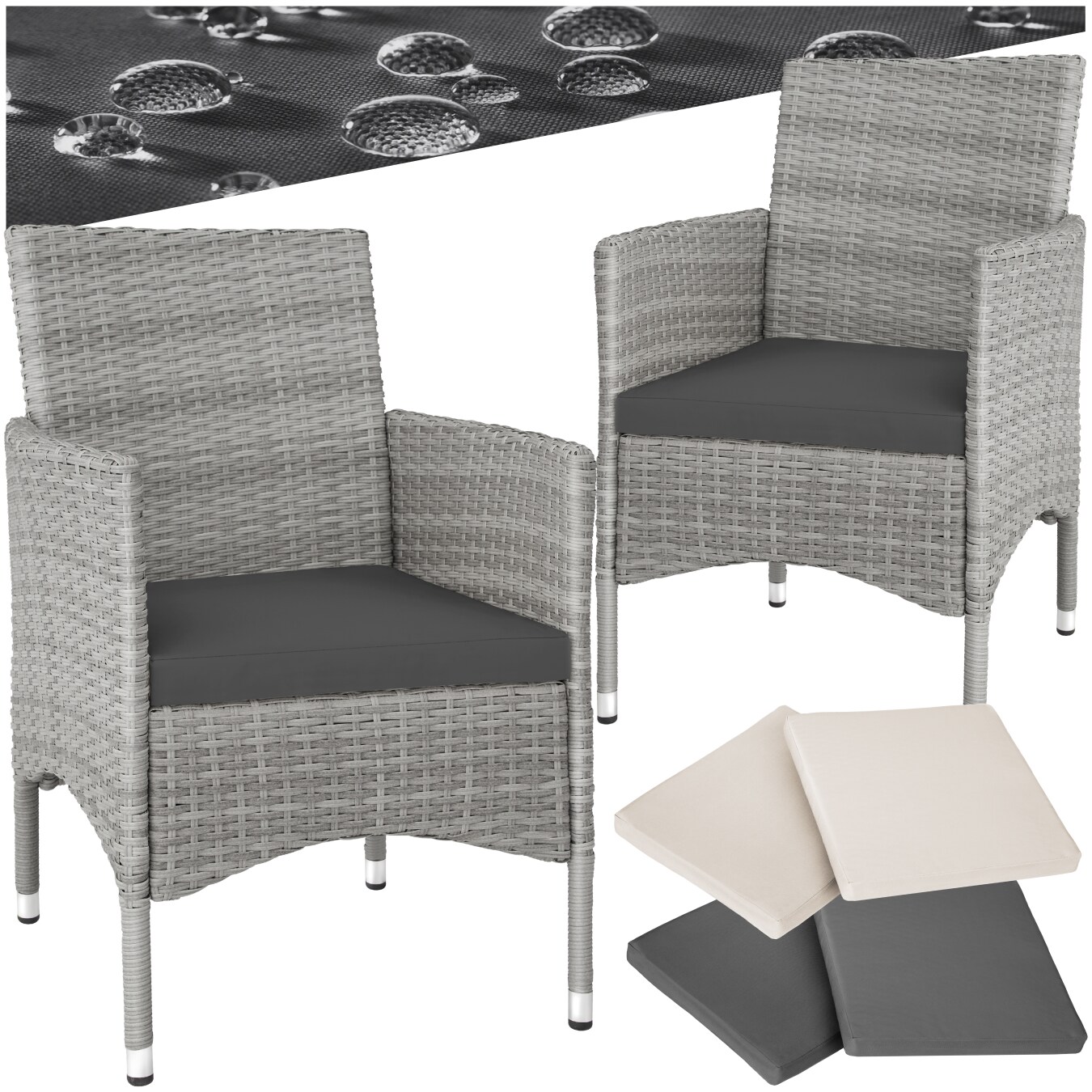 tectake® 2er Set Rattanstuhl, widerstandsfähig, 2 Bezugssets, 59 x 57 x 85 cm | 04061173210906