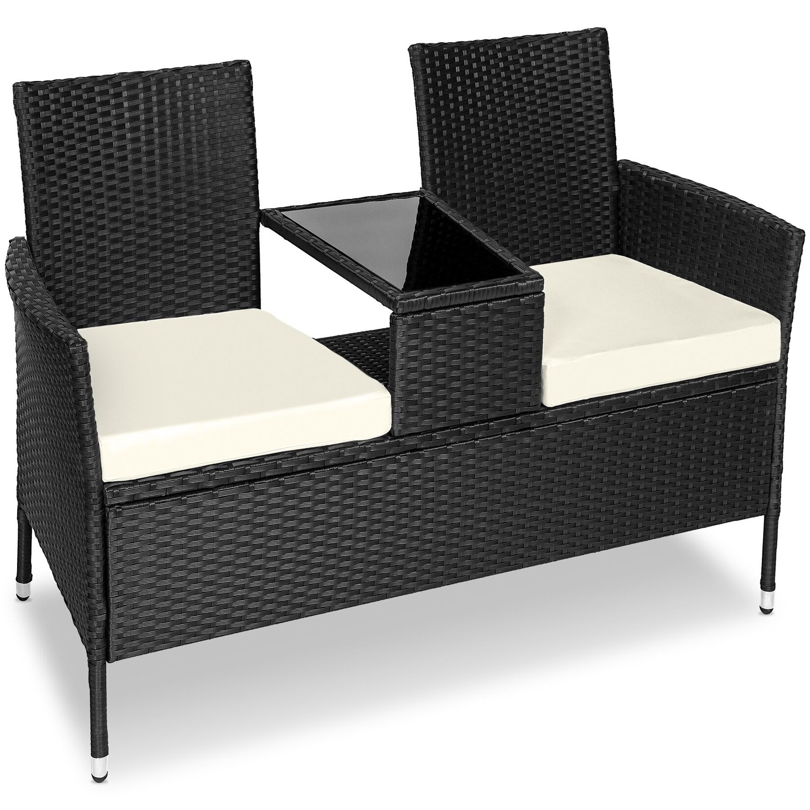 tectake® Rattan Gartensitzbank, 2-Sitzer, UV-beständig, 131 x 59 x 82 cm