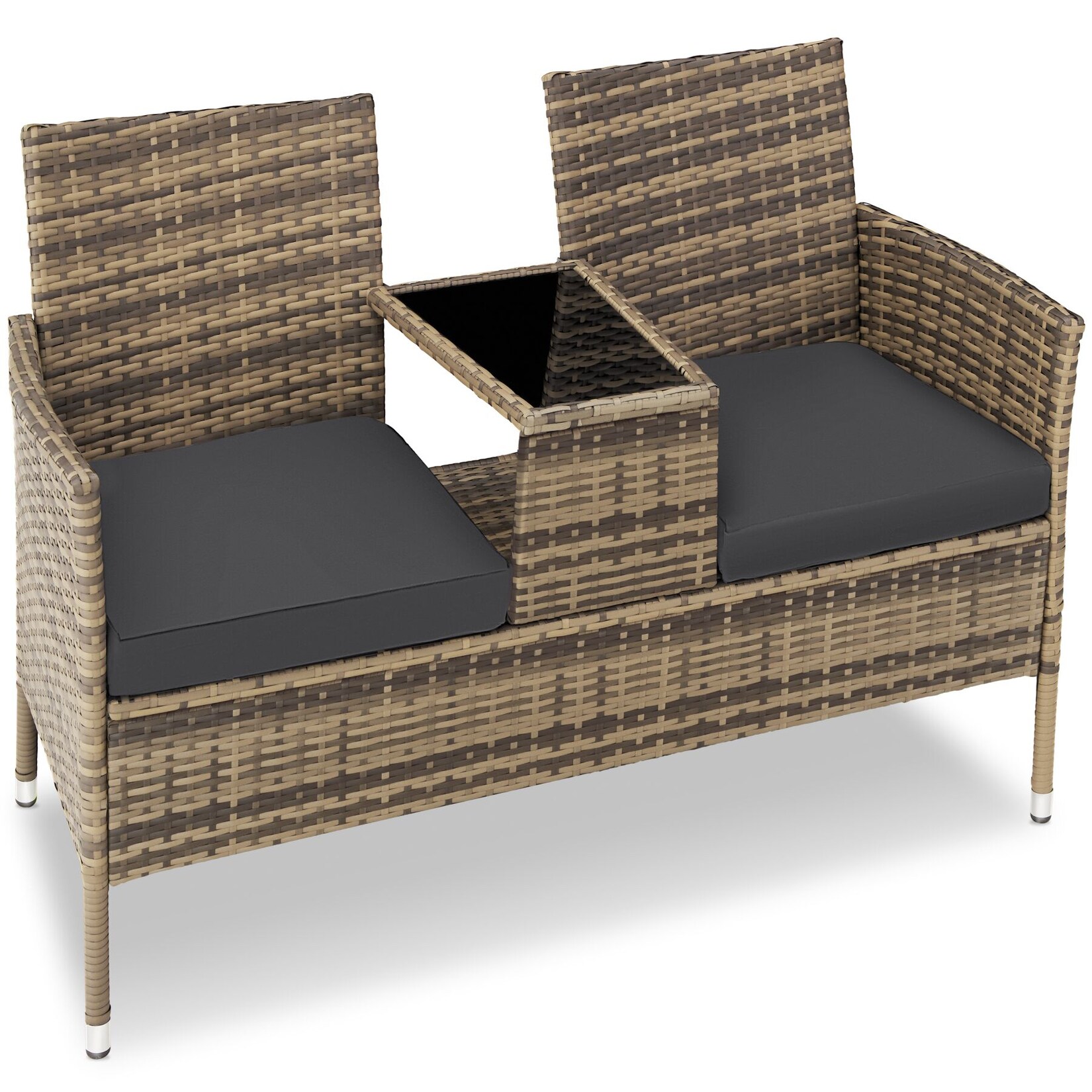 tectake® Rattan Gartensitzbank, 2-Sitzer, UV-beständig, 131 x 59 x 82 cm