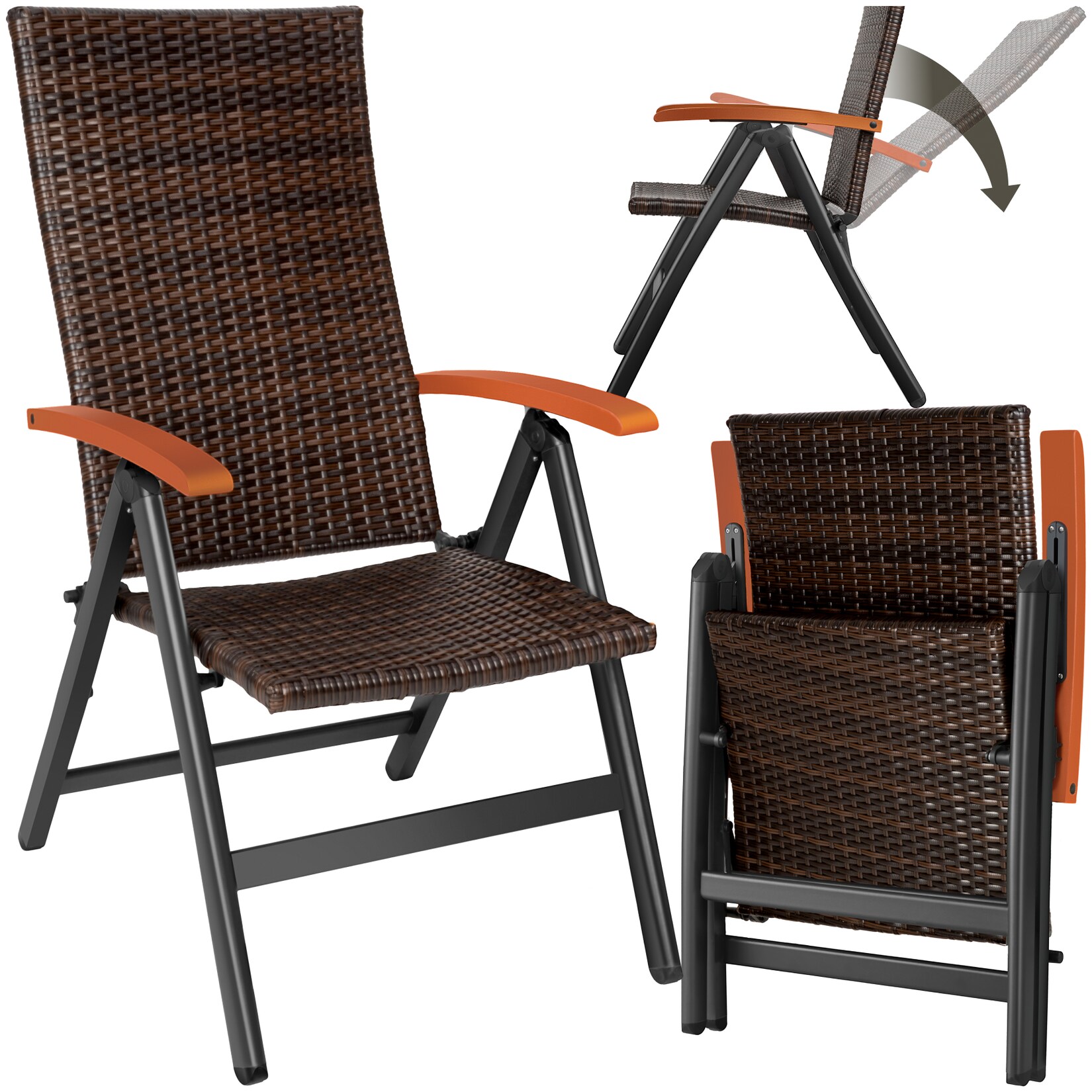 tectake® Rattanstuhl, mit Aluminiumgestell, wetterfest und UV-beständig, 58 x 72 x 108 cm | 04061173211927