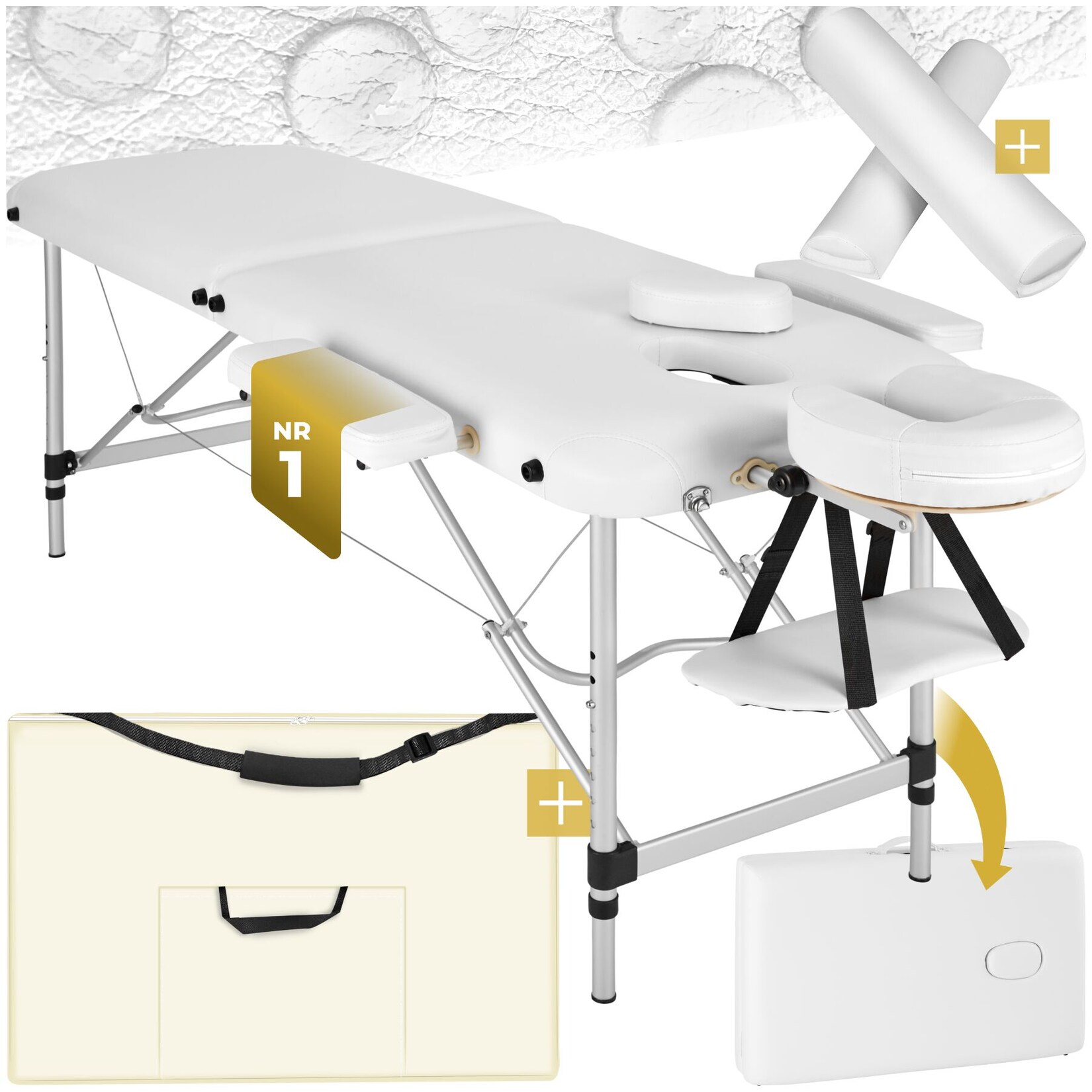 tectake® 2 Zonen Massageliege-Set, Breite 61 cm, Polsterung 4 cm, mit Aluminiumgestell, 210 x 95 x 89 cm