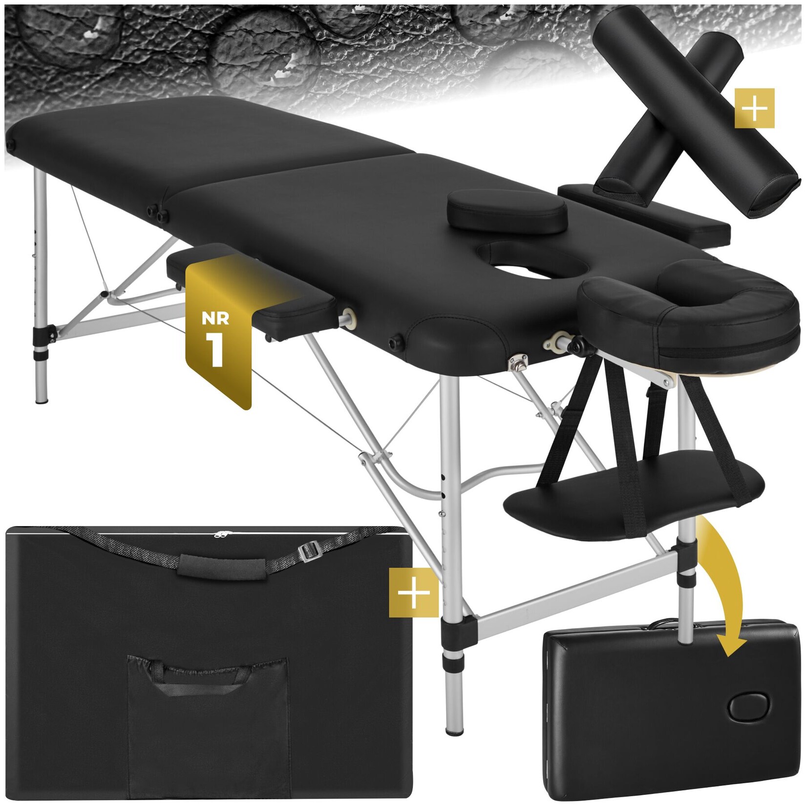 tectake® 2 Zonen Massageliege-Set, Breite 61 cm, Polsterung 4 cm, mit Aluminiumgestell, 210 x 95 x 89 cm