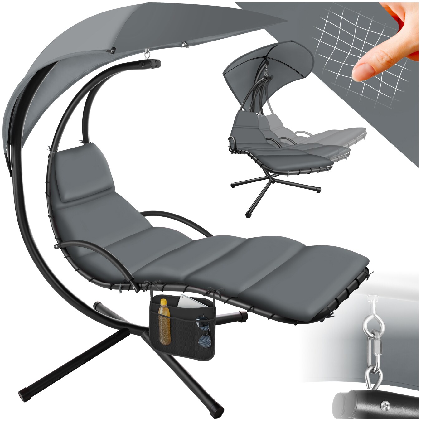 tectake&reg; H&auml;ngeliege, gro&szlig;es Sonnendach mit UV-Schutz, ergonomisch, 195 x 132 x 197 cm, mit Seitentasche - Bild 1