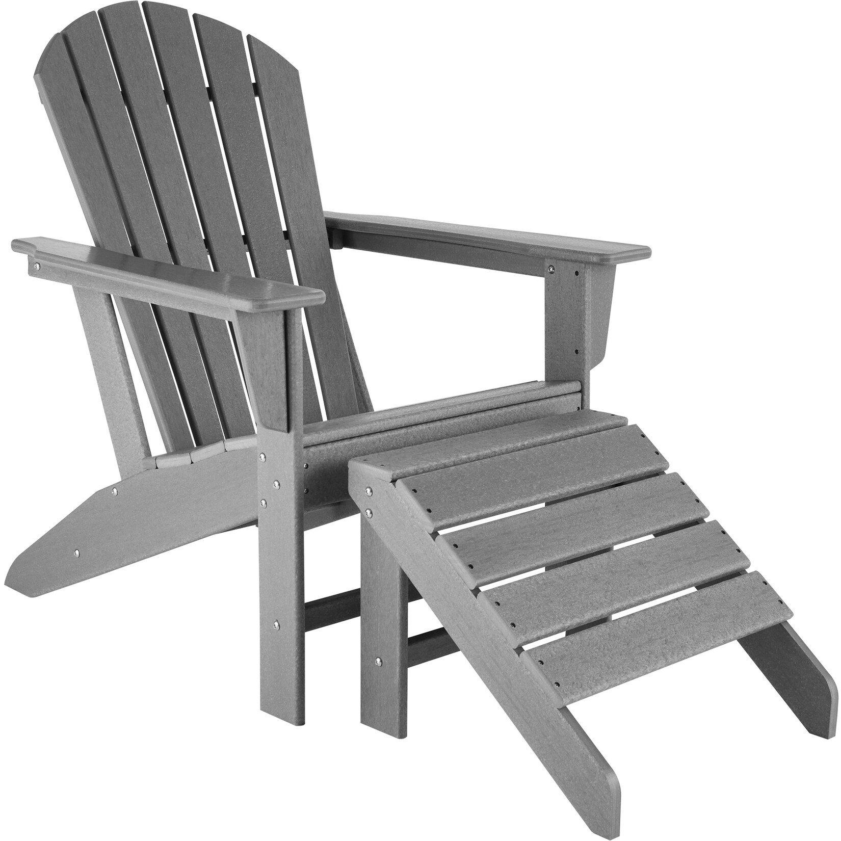 tectake® Gartenstuhl mit Fußablage, im Adirondack-Stil, hohe Rückenlehne und breite Armlehnen, Belastbarkeit Sitzfläche