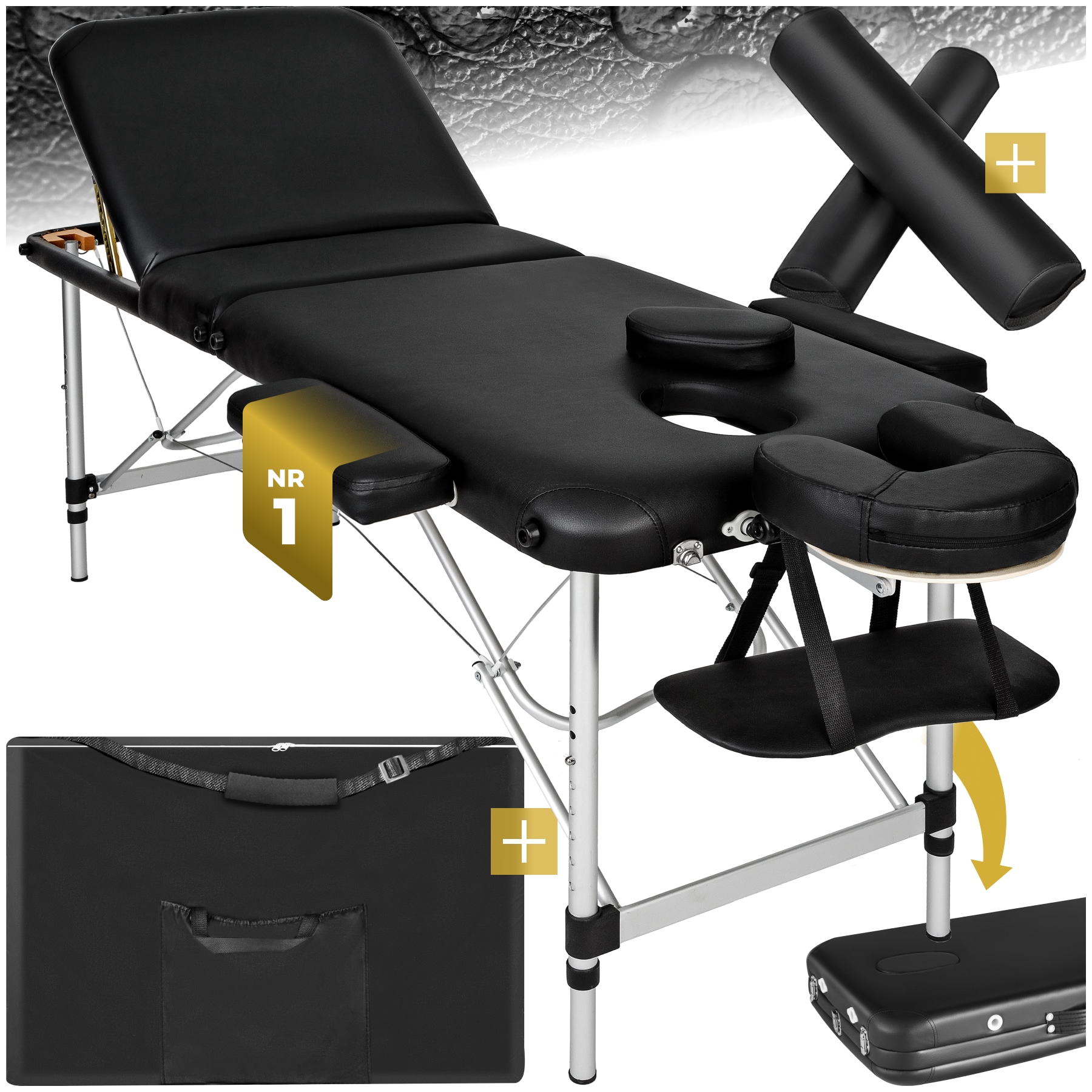 tectake&reg; 3 Zonen Massageliege-Set, Breite 60 cm, Polsterung 5 cm, mit Aluminiumgestell, 210 x 95 x 89 cm - Bild 1