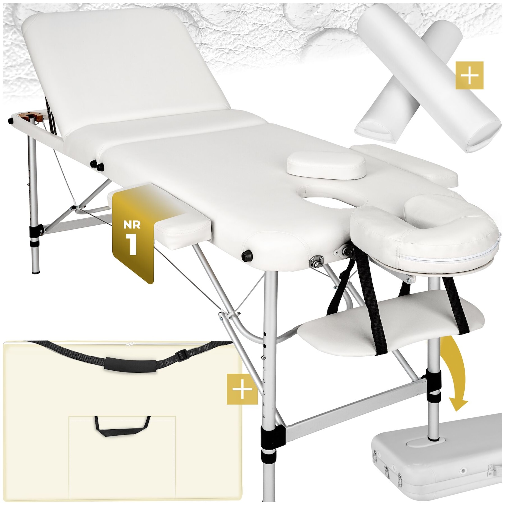 tectake® 3 Zonen Massageliege-Set, Breite 60 cm, Polsterung 5 cm, mit Aluminiumgestell, 210 x 95 x 89 cm