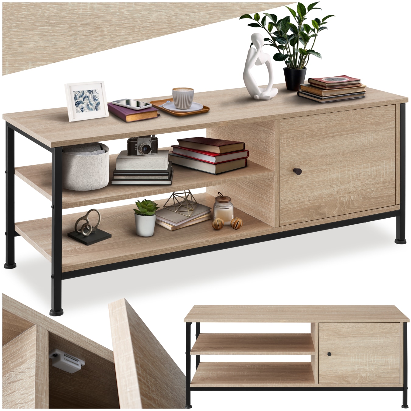 tectake&reg; TV-Regal, Industrial Style, 2 offene F&auml;cher, Staufach mit Magnett&uuml;r, 110 x 40 x 45,5 cm - Bild 1