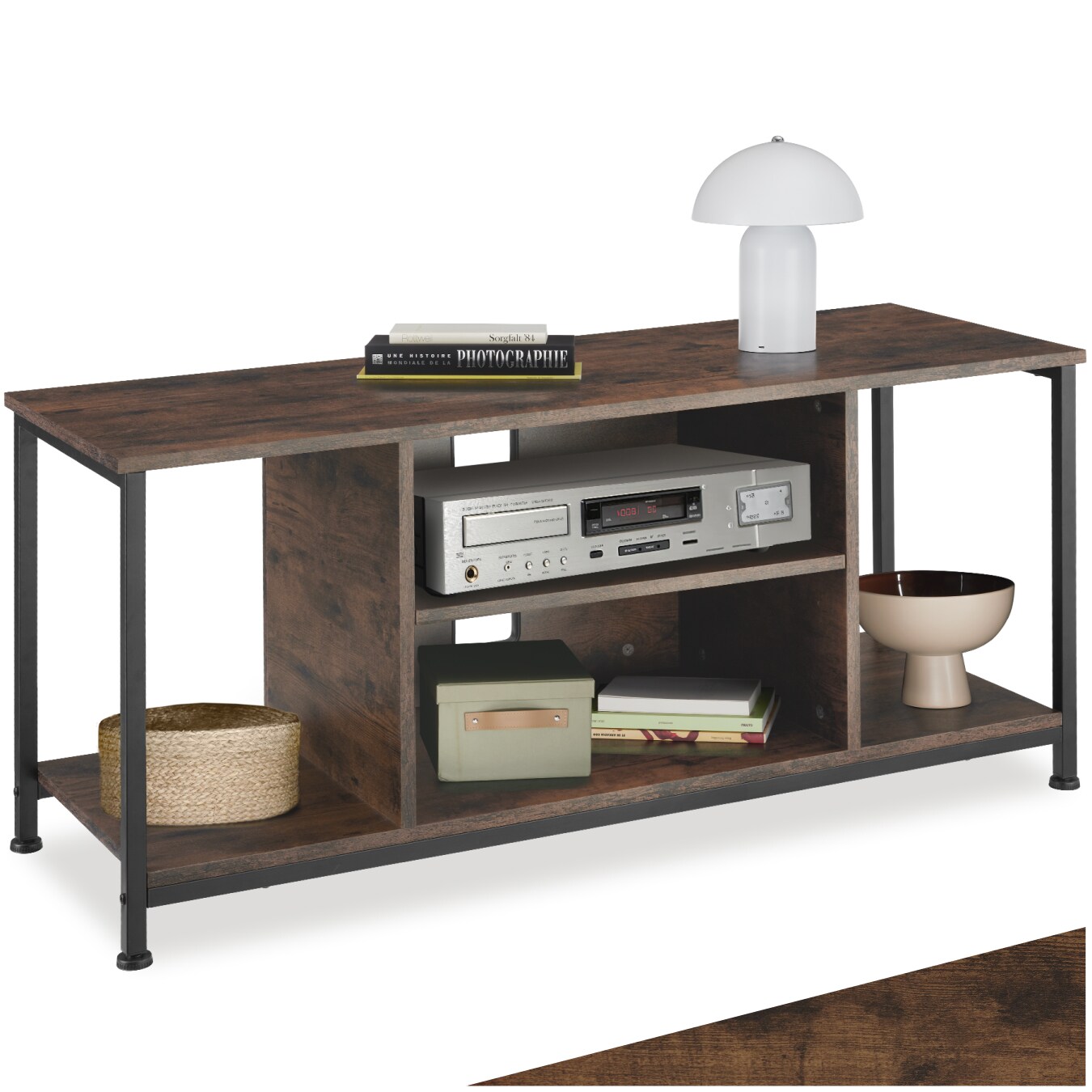 tectake® TV-Regal, Industrial Style, 4 offene Fächer, verstellbarer Einlegeboden und Kabelaussparungen, 110 x 40 x 50,5 cm