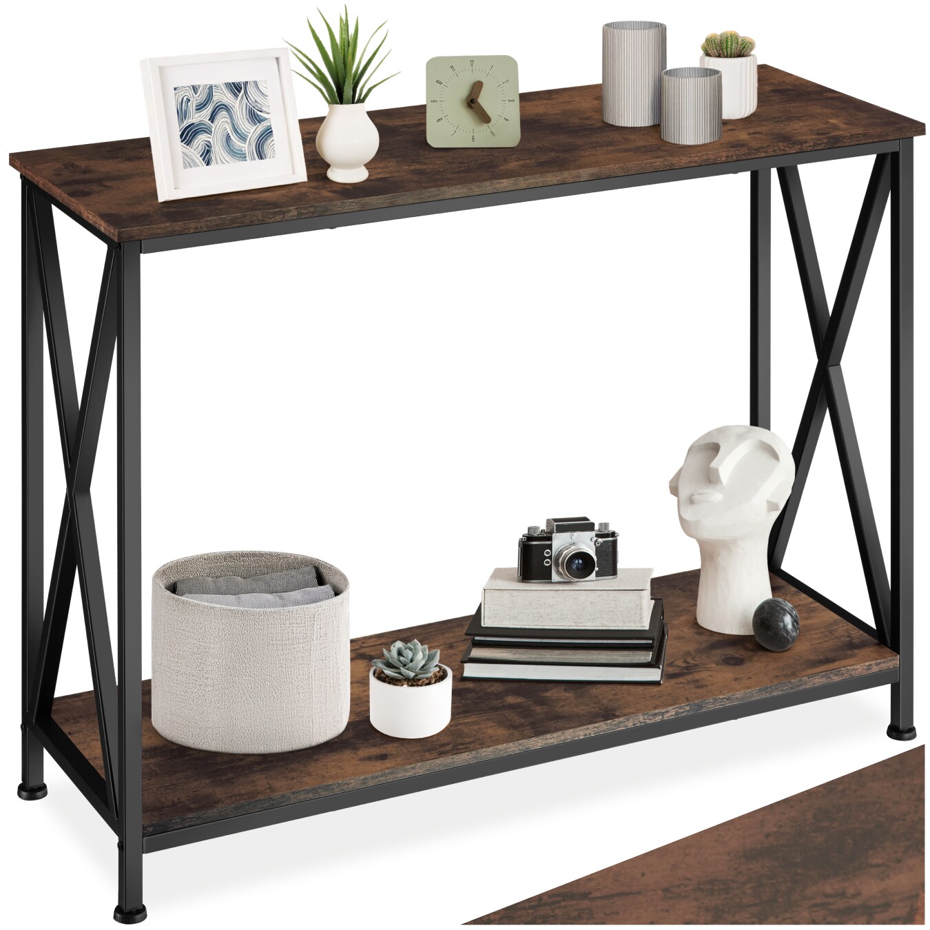 tectake® Konsolentisch, Industrial Style, mit 2 Ablagen und seitliche X-Streben, 100 x 35 x 80,5 cm