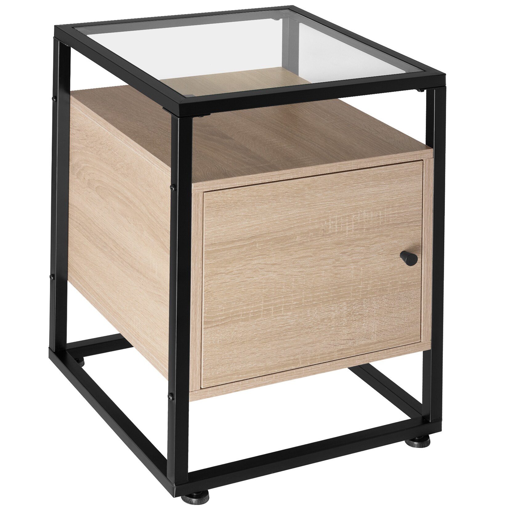 tectake® Nachttisch, Industrial Style, mit Glasplatte, Staufach mit Magnettür und Einlegeboden, 40 x 43 x 60,5 cm | 04061173242600