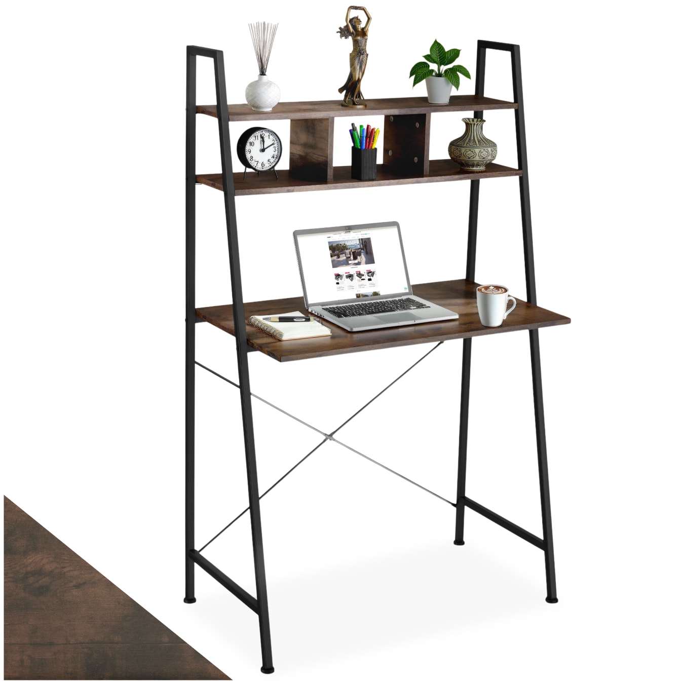 tectake&reg; Schreibtisch, Industrial Style, trapezf&ouml;rmiges Gestell, 3 Stauf&auml;cher, 85,5 x 46,5 x 140 cm - Bild 1