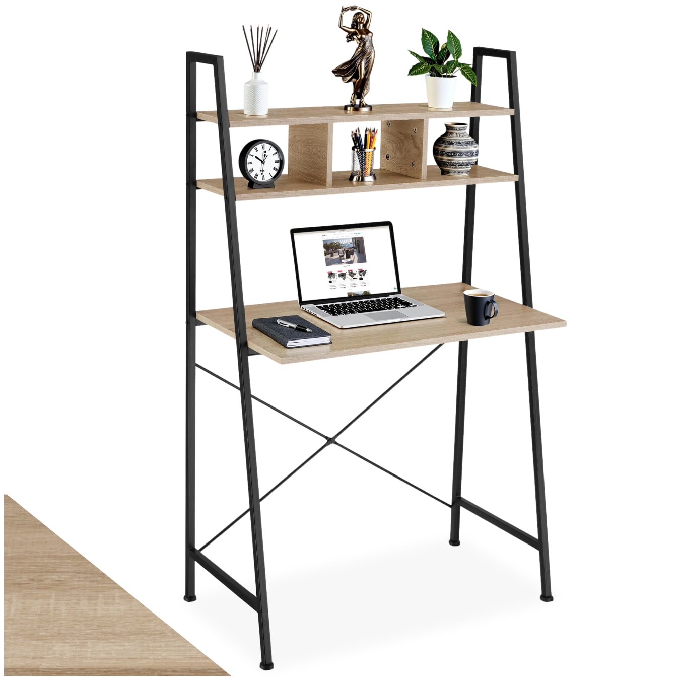tectake&reg; Schreibtisch, Industrial Style, trapezf&ouml;rmiges Gestell, 3 Stauf&auml;cher, 85,5 x 46,5 x 140 cm - Bild 1