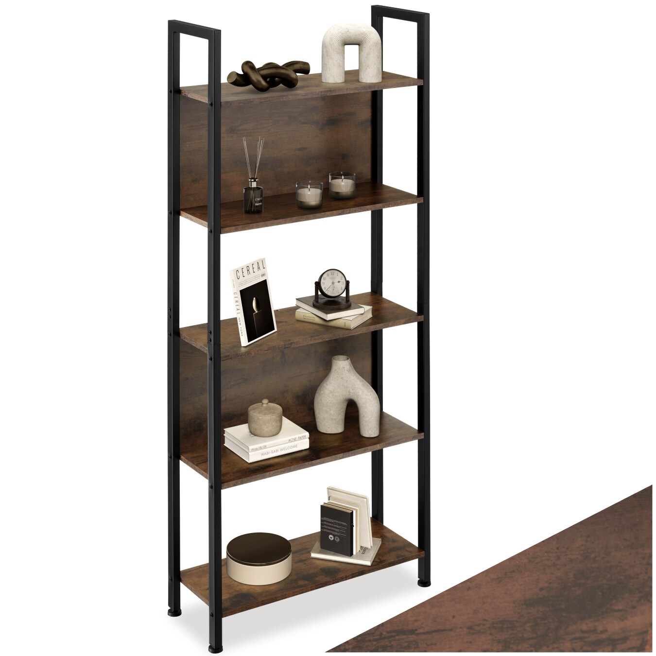 tectake® Regal, Industrial Style, 5 Ebenen, 2 Rückwände, inklusive Kippschutz, 62 x 24 x 165,5 cm