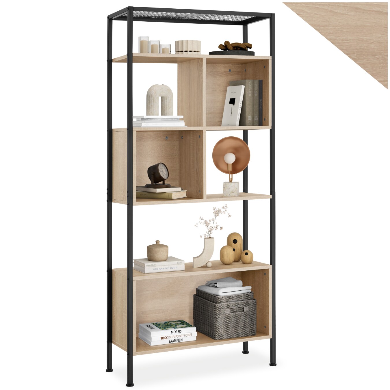 tectake® Regal, Industrial Style, mit 5 Ebenen, großes Staufach und 2 kleine Staufächer, inklusive Kippschutz, 75 x 31 x 170,5 cm