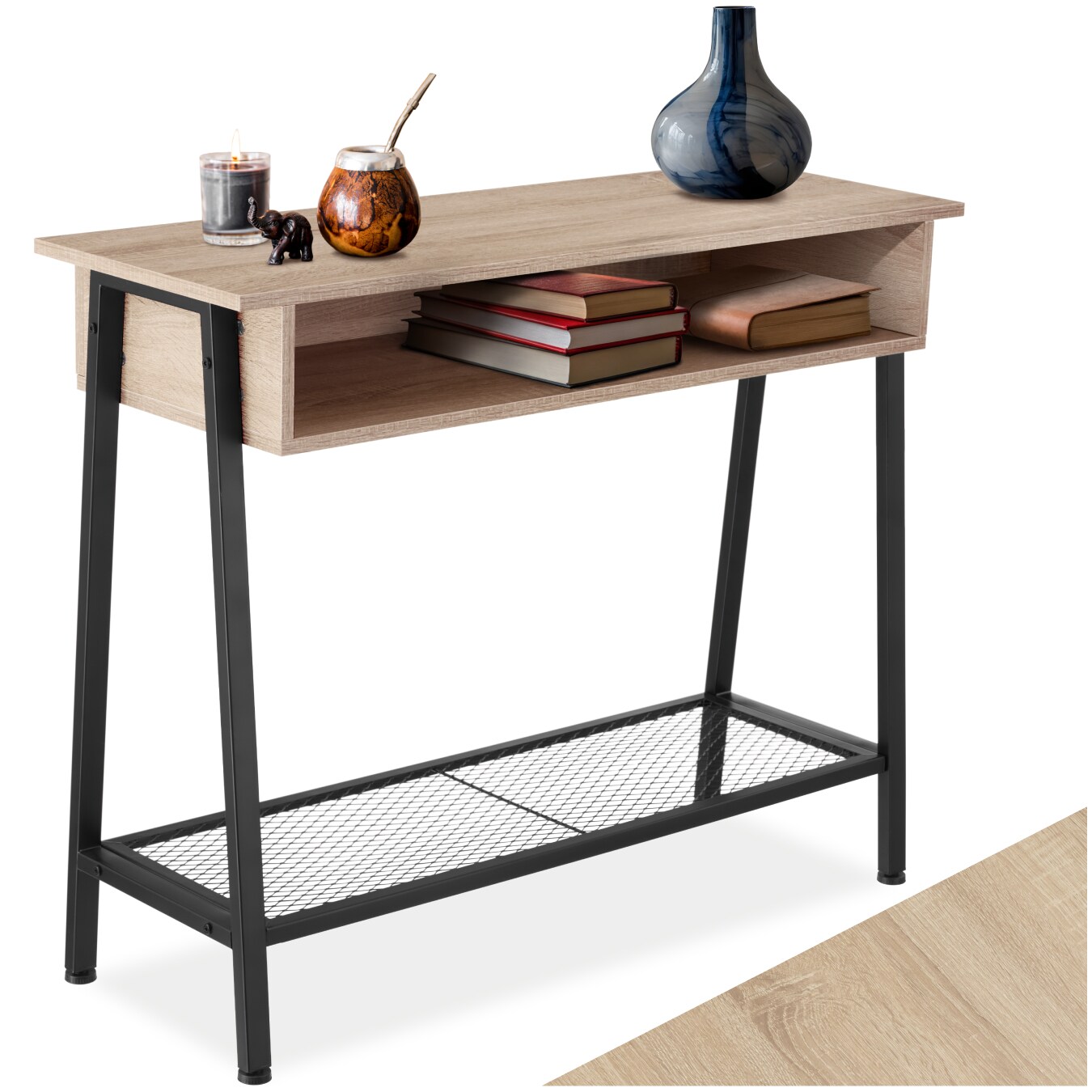 tectake® Konsolentisch, Industrial Style, Ablage, Staufach und Gitterablage, 100 x 35 x 80,5 cm