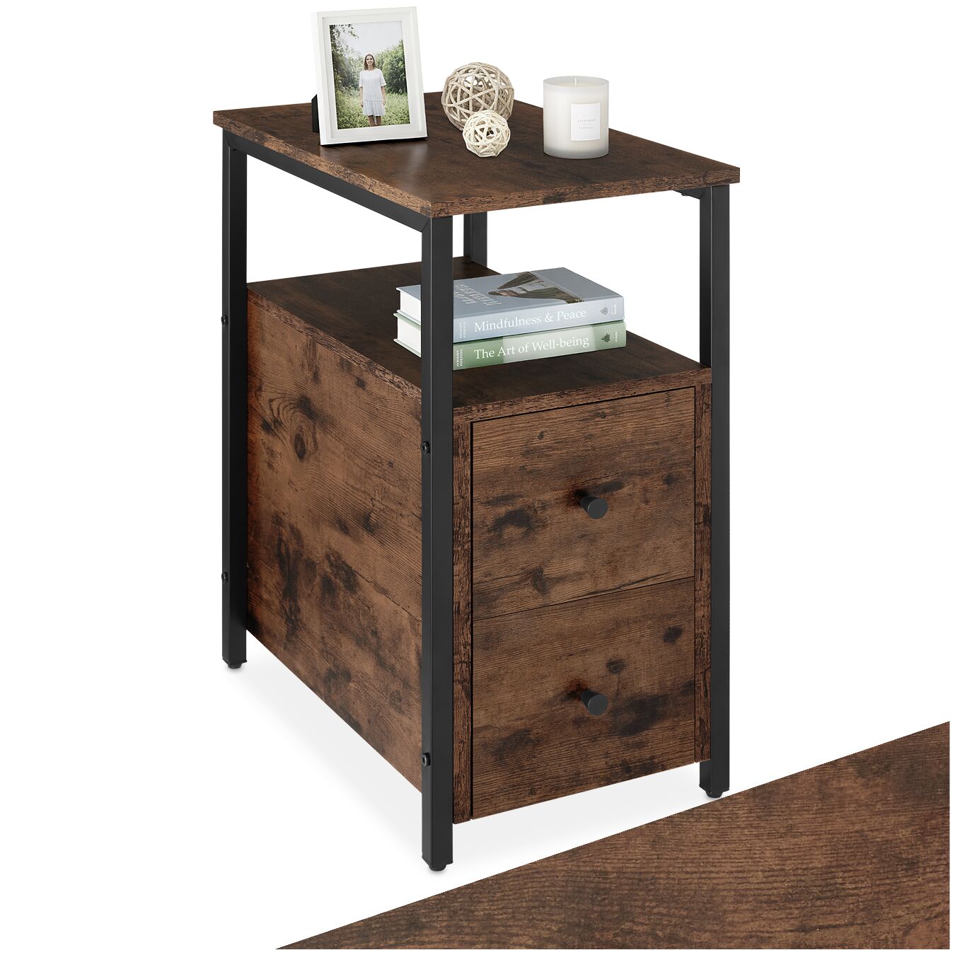 tectake&reg; Nachttisch, Industrial Style, 2 Ablagen und 2 Schubladen, 30 x 49,5 x 61,5 cm - Bild 1