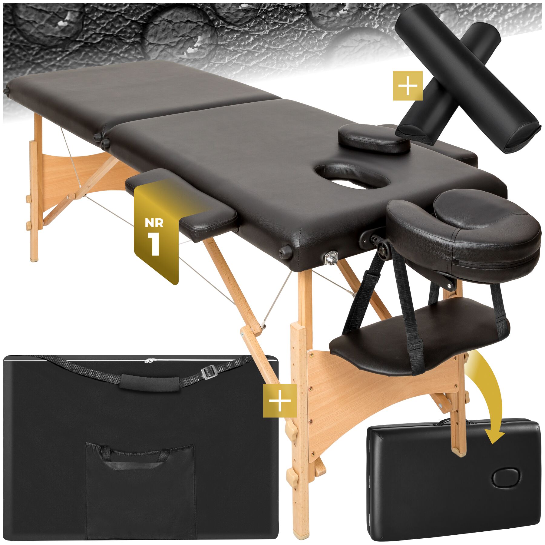 tectake&reg; 2 Zonen Massageliege-Set, Breite 61 cm, Polsterung 5 cm, mit Holzgestell, 210 x 95 x 84 cm - Bild 1