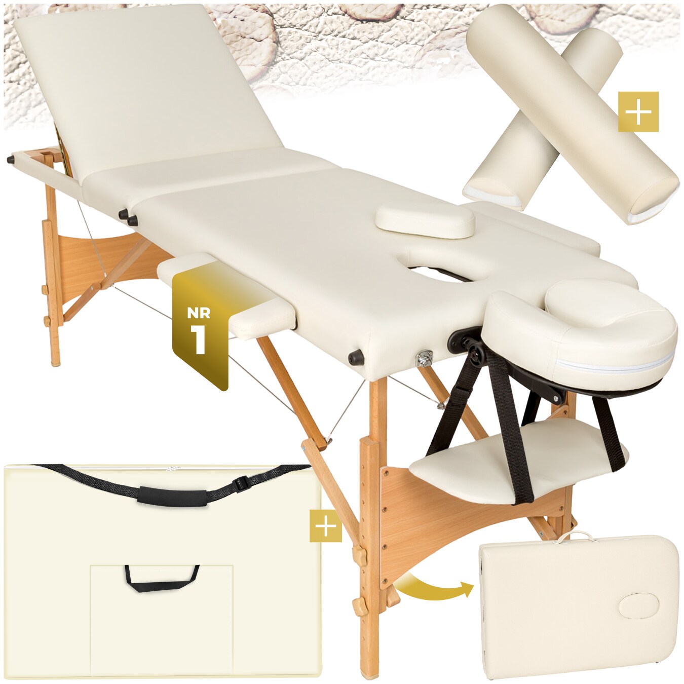 tectake® 3 Zonen Massageliege-Set, Breite 61 cm, Polsterung 3 cm, mit Holzgestell, 210 x 95 x 84 cm | 04061173243287