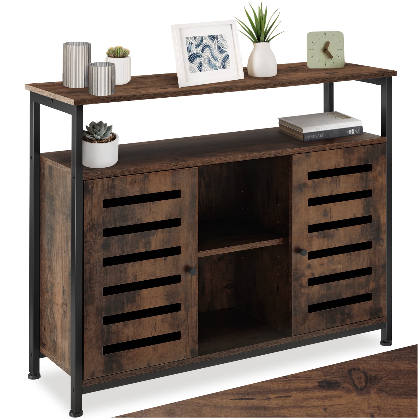 tectake® Sideboard, Industrial Style, 2 Ablagen, 3 Staufächer, mit höhenverstellbaren Kunststofffüßen, 100 x 37 x 82 cm
